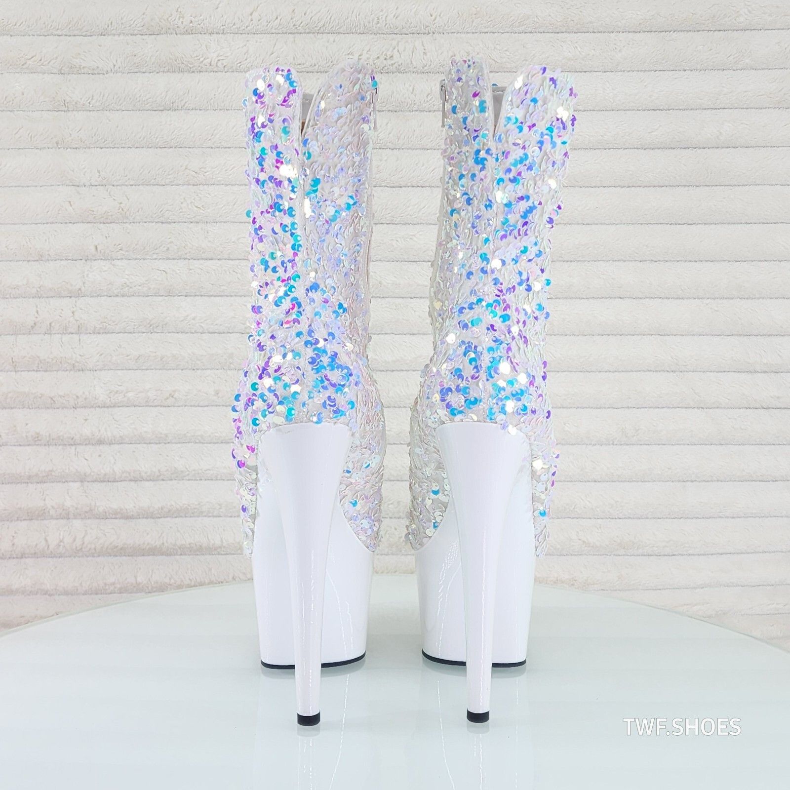 Other Adore 1042 White Multi Sequin High Heel Platform Ankle Boots Size US 10 / IT 40 - 3 Thumbnail