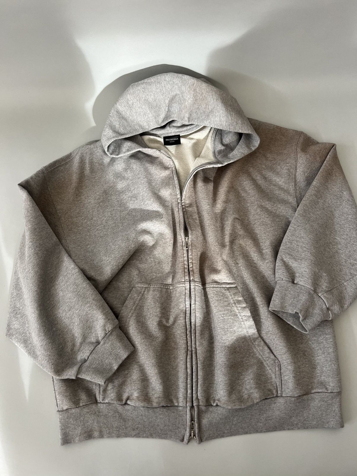 Balenciaga Faded Worn Out Effect Cotton Zip Hoodie in Grey Size US XXL / EU 58 / 5 - 9 Thumbnail
