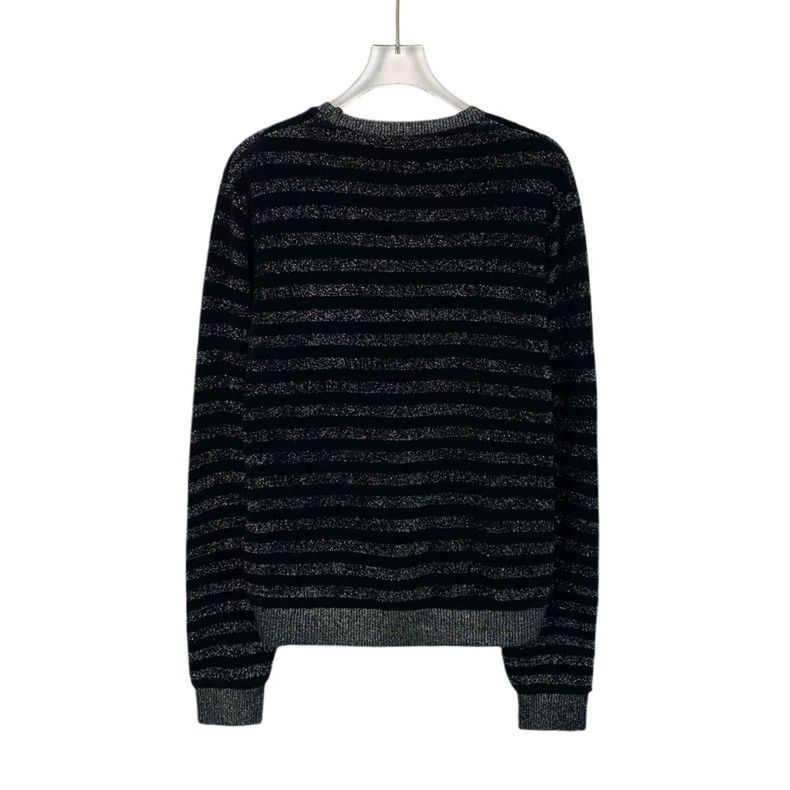 Saint Laurent Paris Saint Laurent Black and silver striped long-sleeved sweater Size US M / EU 48-50 / 2 - 2 Thumbnail