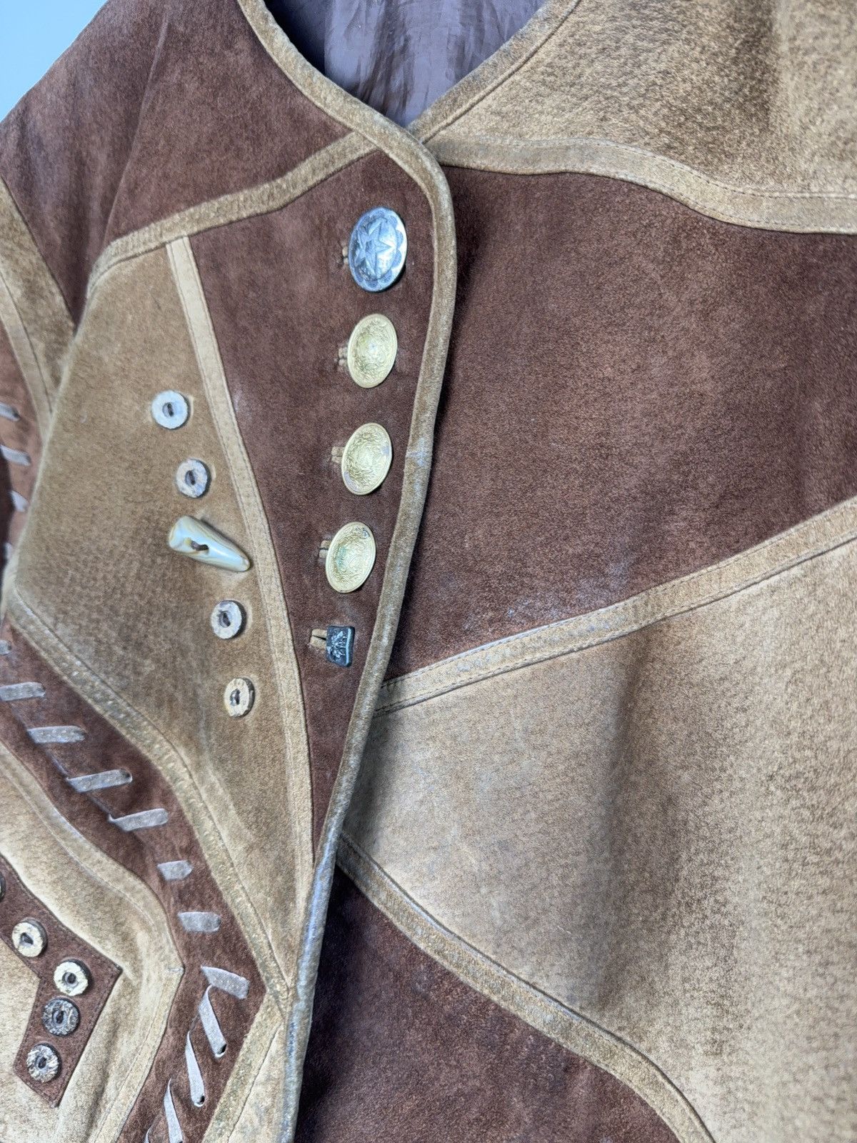 Genuine Leather Vintage Western Cowgirl Patchwork Suede Leather Jacket Boho Size L / US 10 / IT 46 - 5 Thumbnail