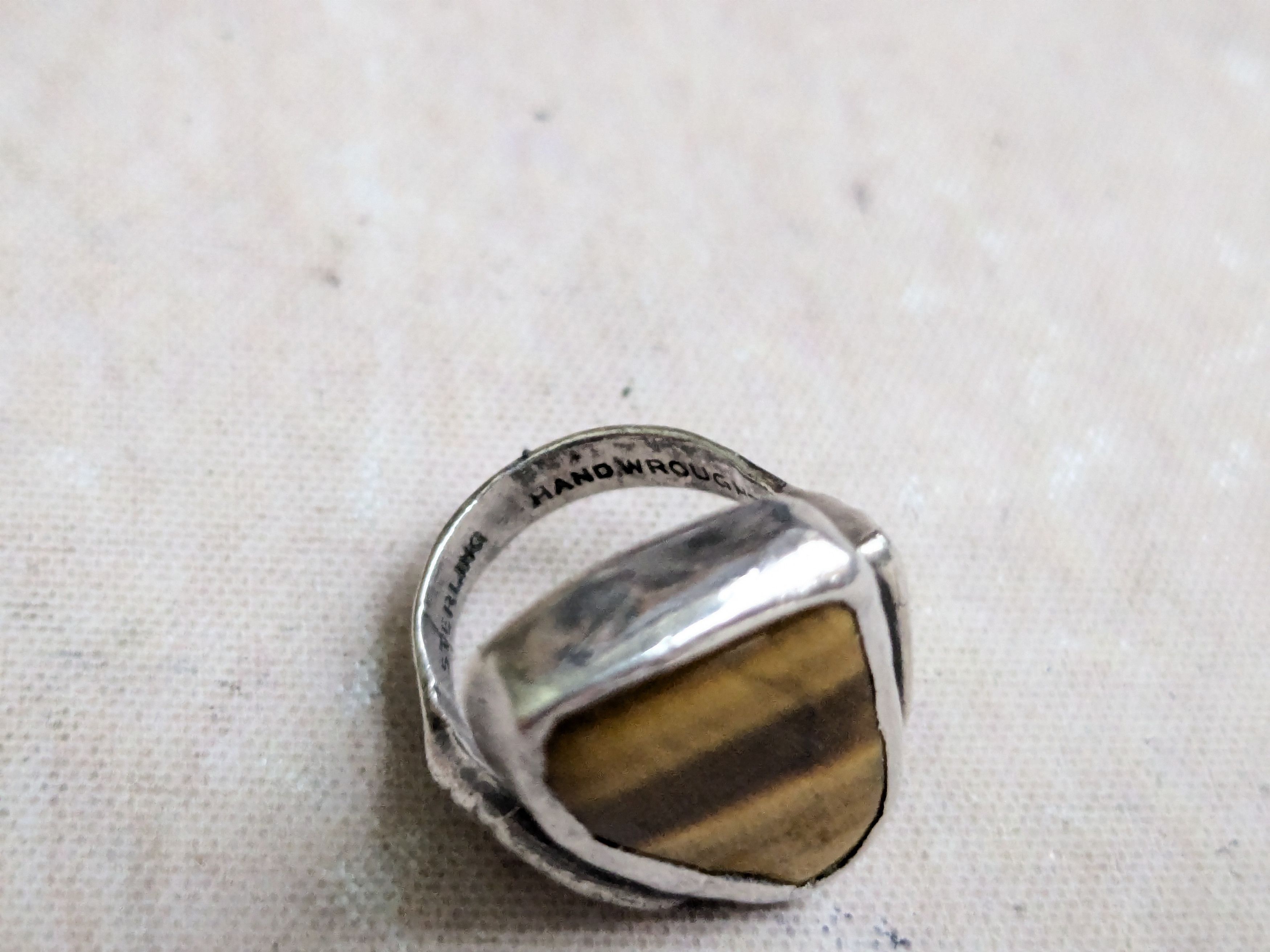 Sterling Silver Vintage Sterling Silver Ring Tiger's Eye Brown Handwrought 5 Size ONE SIZE - 10 Thumbnail