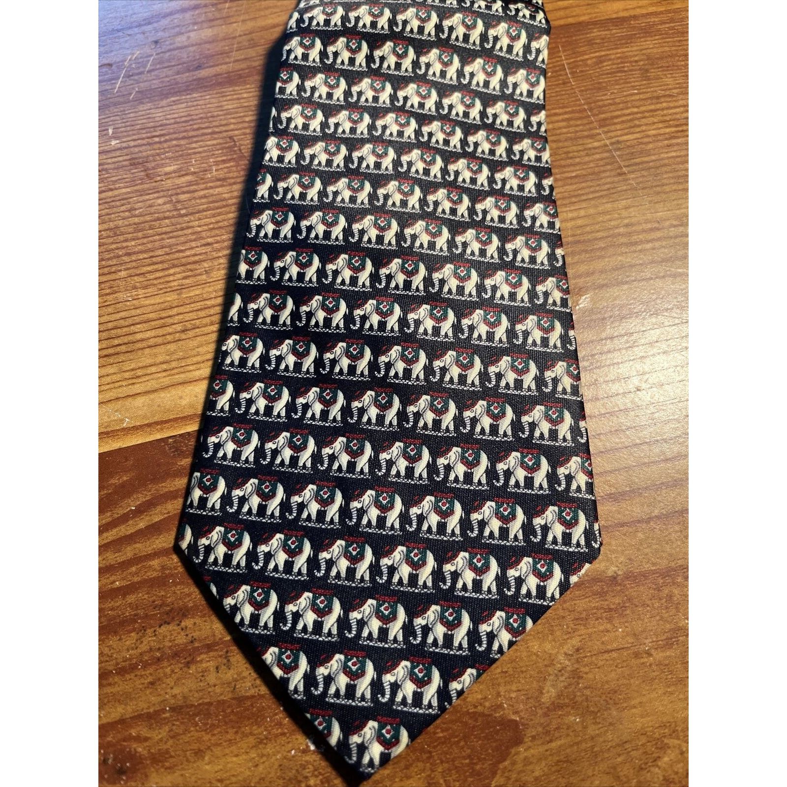 Other René Chagal India Elephants Men's Silk Necktie Italian Blue Size ONE SIZE - 2 Thumbnail