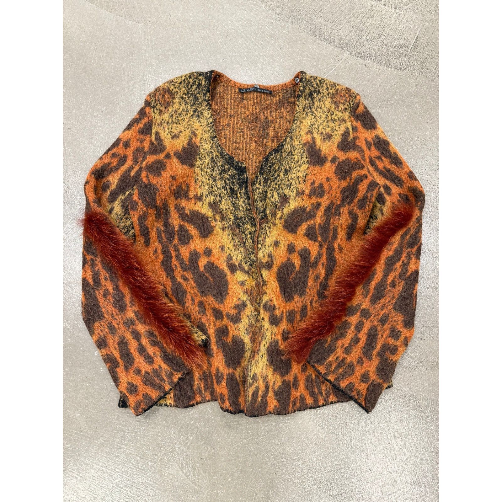 Roberto Cavalli 2000s Roberto Cavalli mohair tiger cardigan fur insterts Size ONE SIZE - 1 Thumbnail