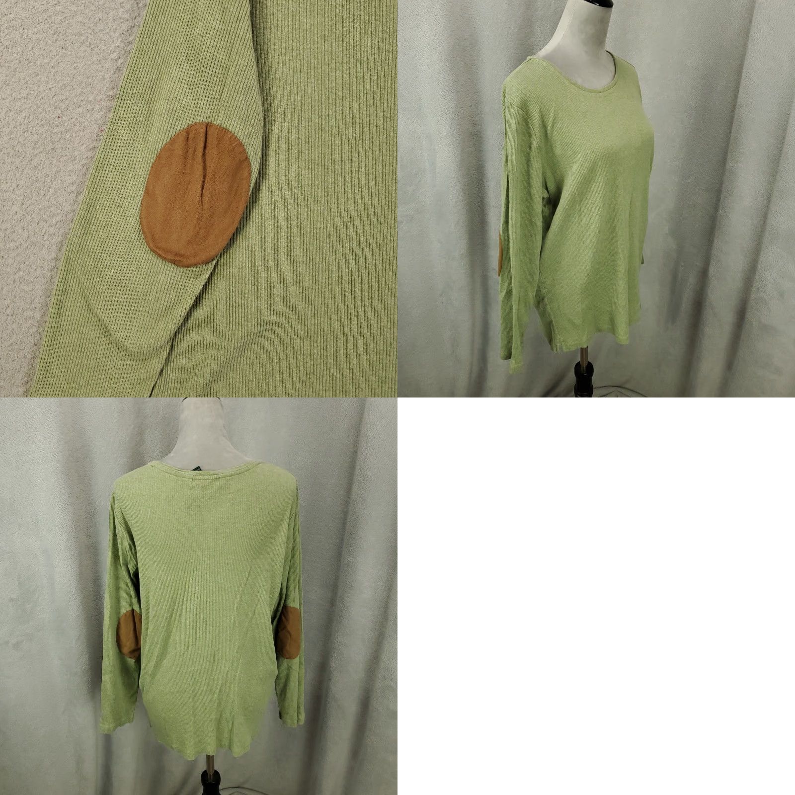 Ralph Lauren Lauren Ralph Lauren Top Womens 2X Green Long Sleeve Pullover Shirt Mock Neck Casual Solid Knit Cotton Elbow Pads Lightweight Size XXL / US 16-18 / IT 52-54 - 8 Thumbnail