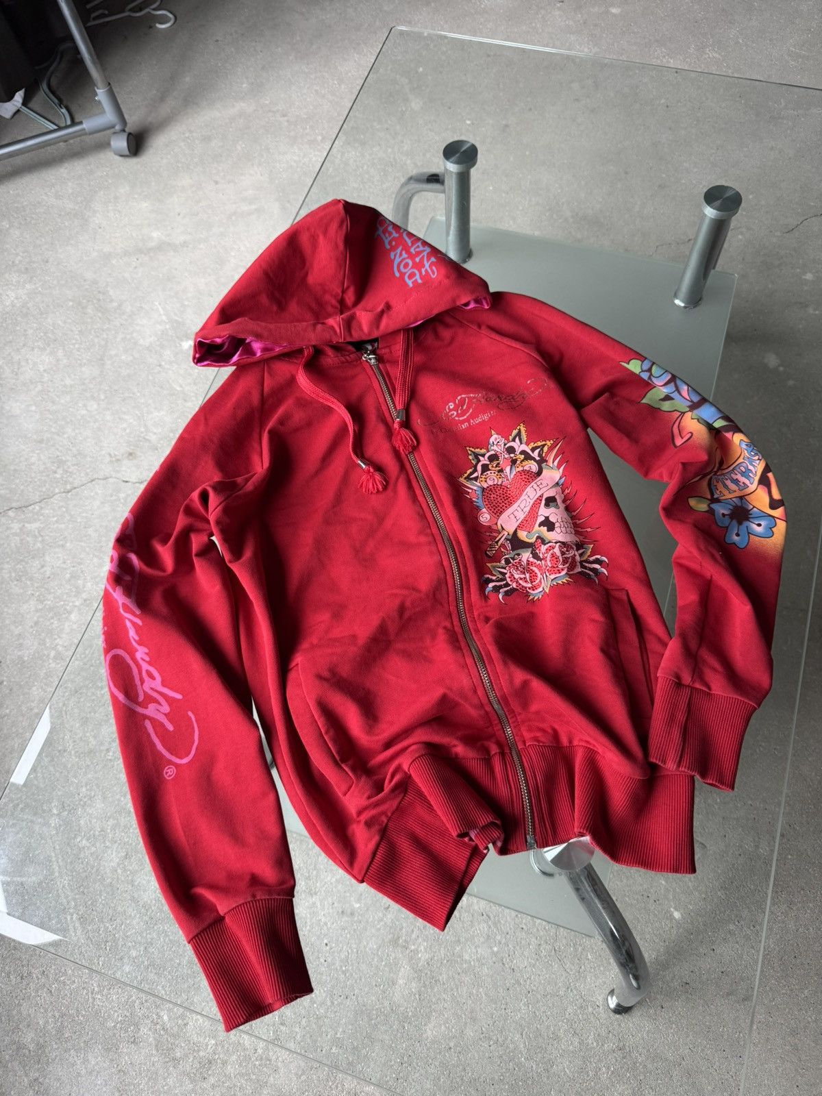 Ed Hardy Vintage Ed Hardy Zip Hoodie Red Size S / US 4 / IT 40 - 2 Thumbnail