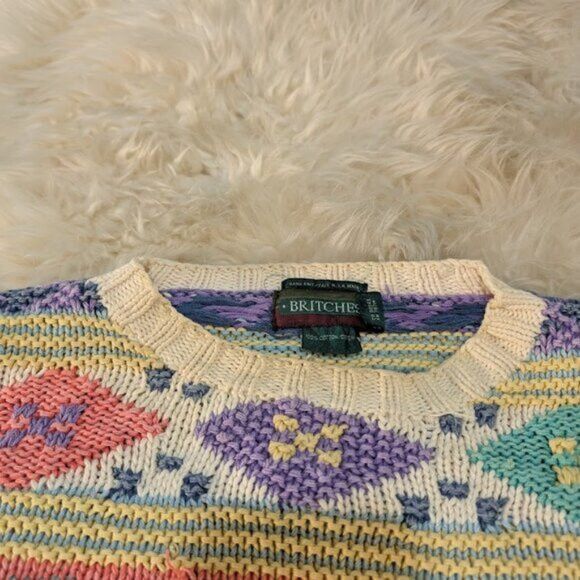 Britches × Vintage Britches Hand Knit Chunky Pastel Crewneck Sweater Size Large Size L / US 10 / IT 46 - 4 Thumbnail