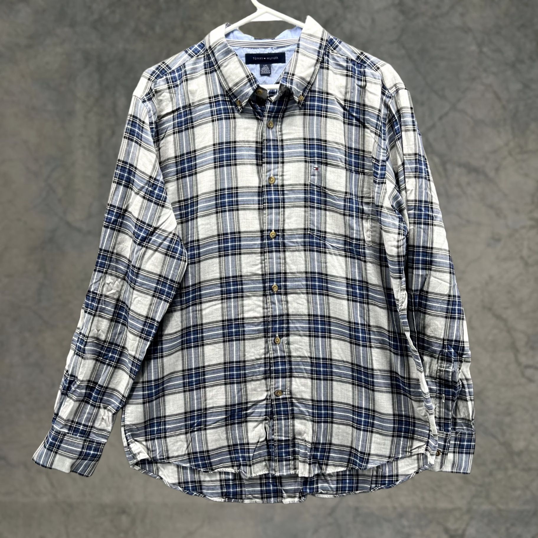 Tommy Hilfiger Tommy Hilfiger Shirt Mens L Blue Gray Plaid Slim Fit Button-Down Casual Shirt Size US L / EU 52-54 / 3 - 1 Thumbnail