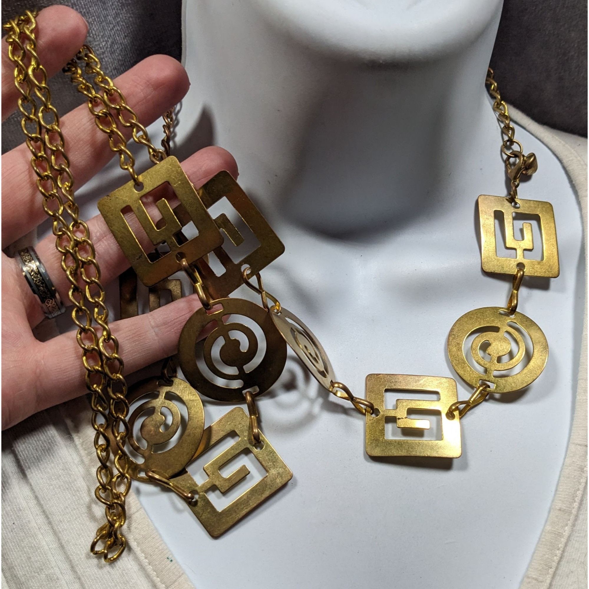 Other Vintage Chunky Geometric Link Chain Necklace Gold Tone With Size ONE SIZE - 3 Thumbnail