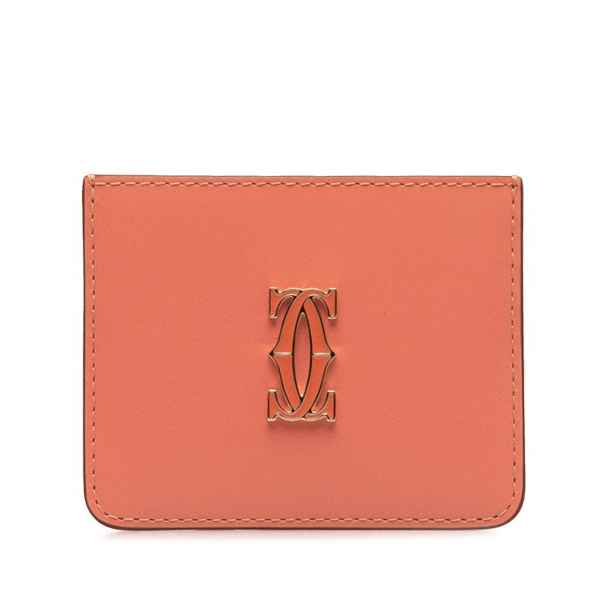 image of Cartier C Deux Card Case, Pass Business Holder, Pink Leather, Women's, Cartier