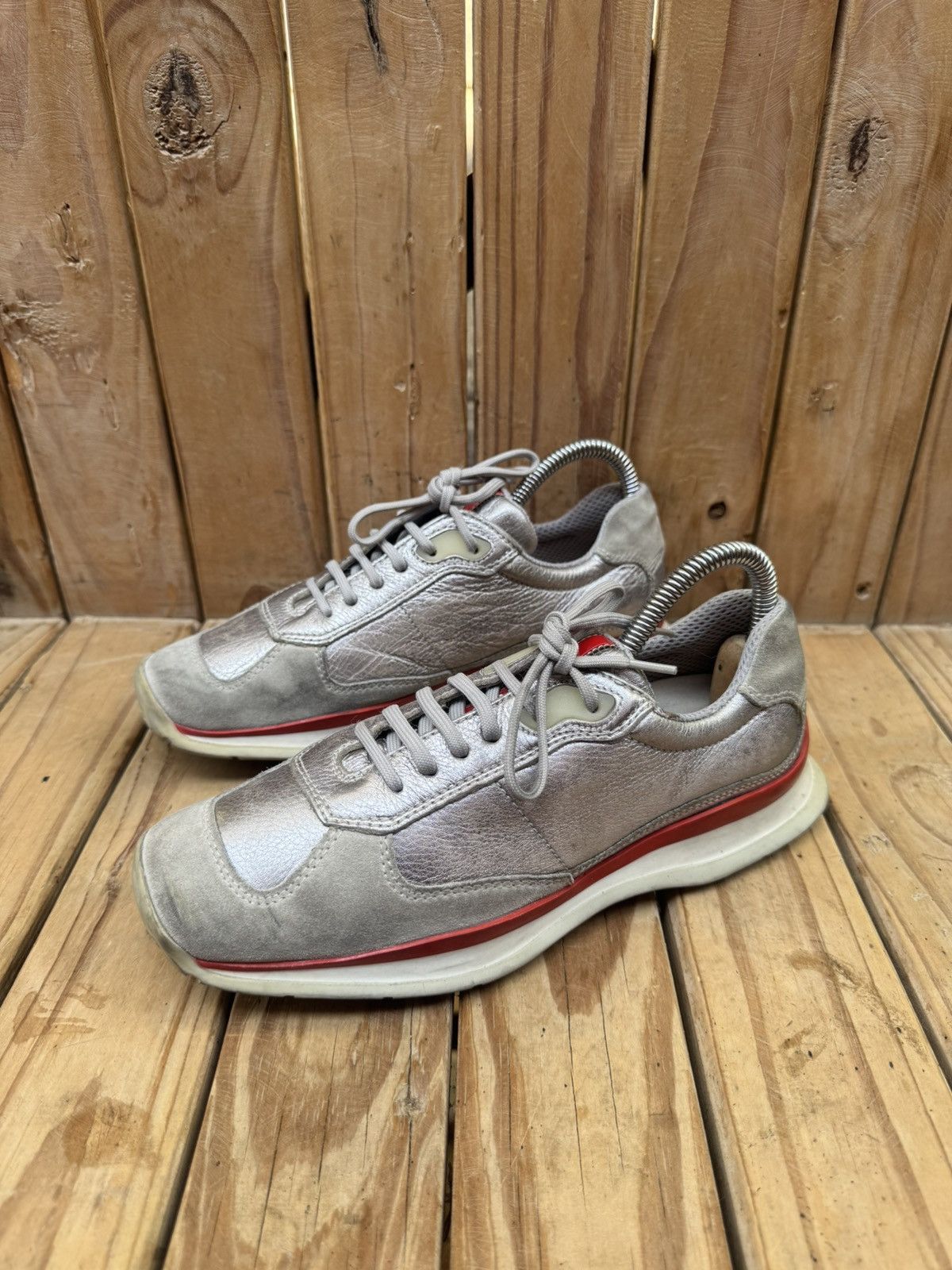 Prada Prada Women’s silver leather sneakers EUR 37 USA 7 Uk 4 Size US 7 / IT 37 - 3 Thumbnail