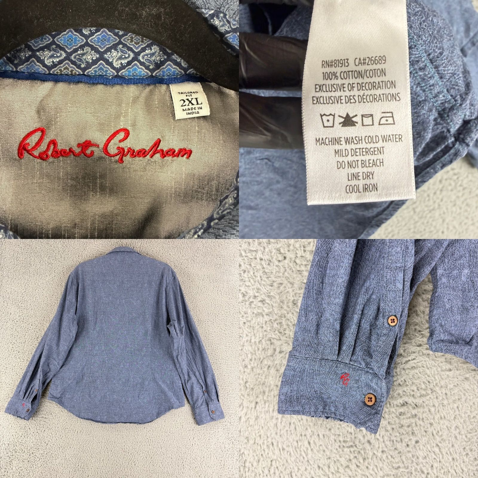 Robert Graham Robert Graham Shirt Mens 2XL Blue Button Down Paisley Tailored Fit Long Sleeve Size US XXL / EU 58 / 5 - 8 Thumbnail