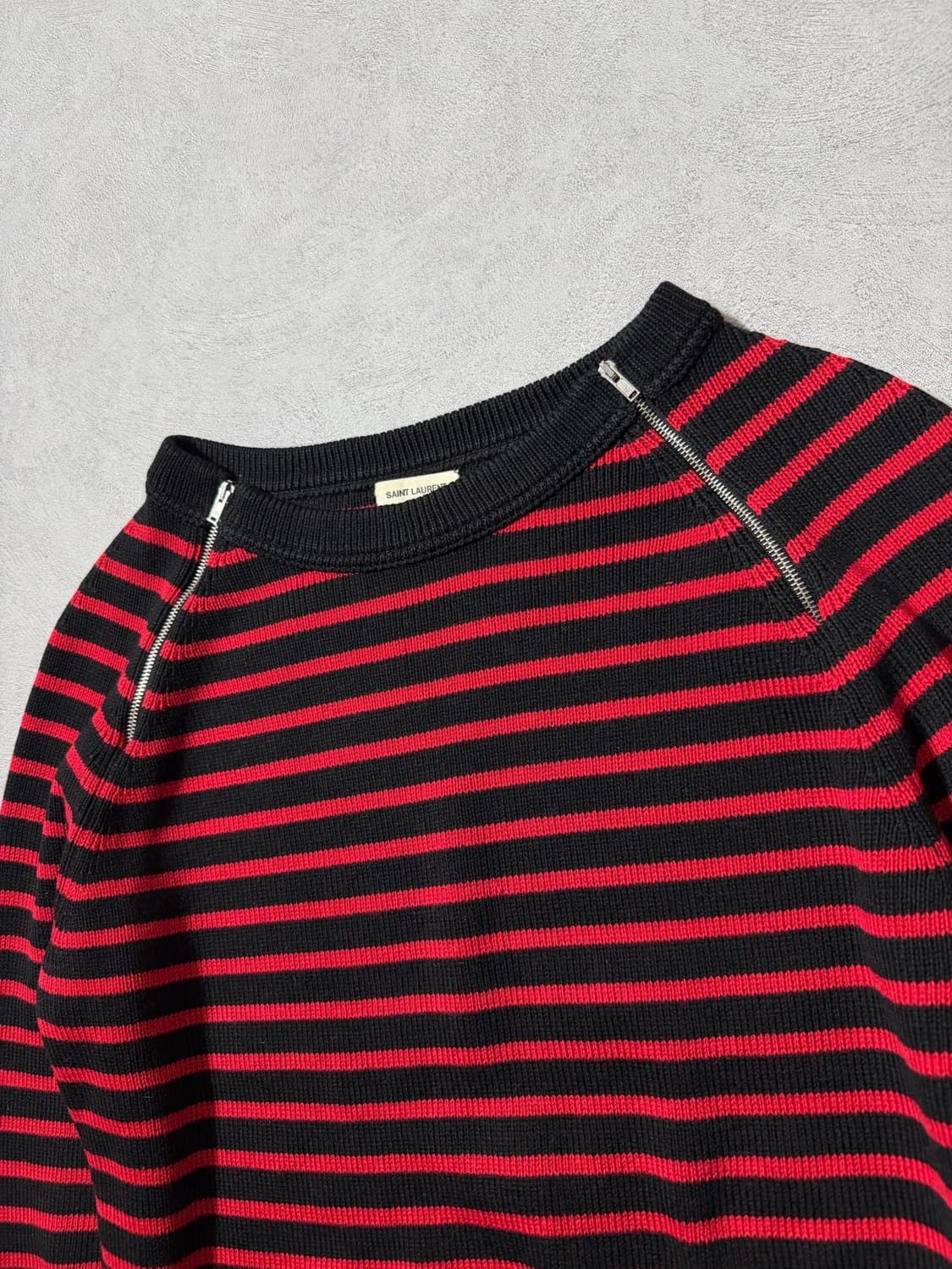 Saint Laurent Paris Saint Laurent Hedi Shoulder Zipper Border Knit Sweater Size US M / EU 48-50 / 2 - 6 Thumbnail
