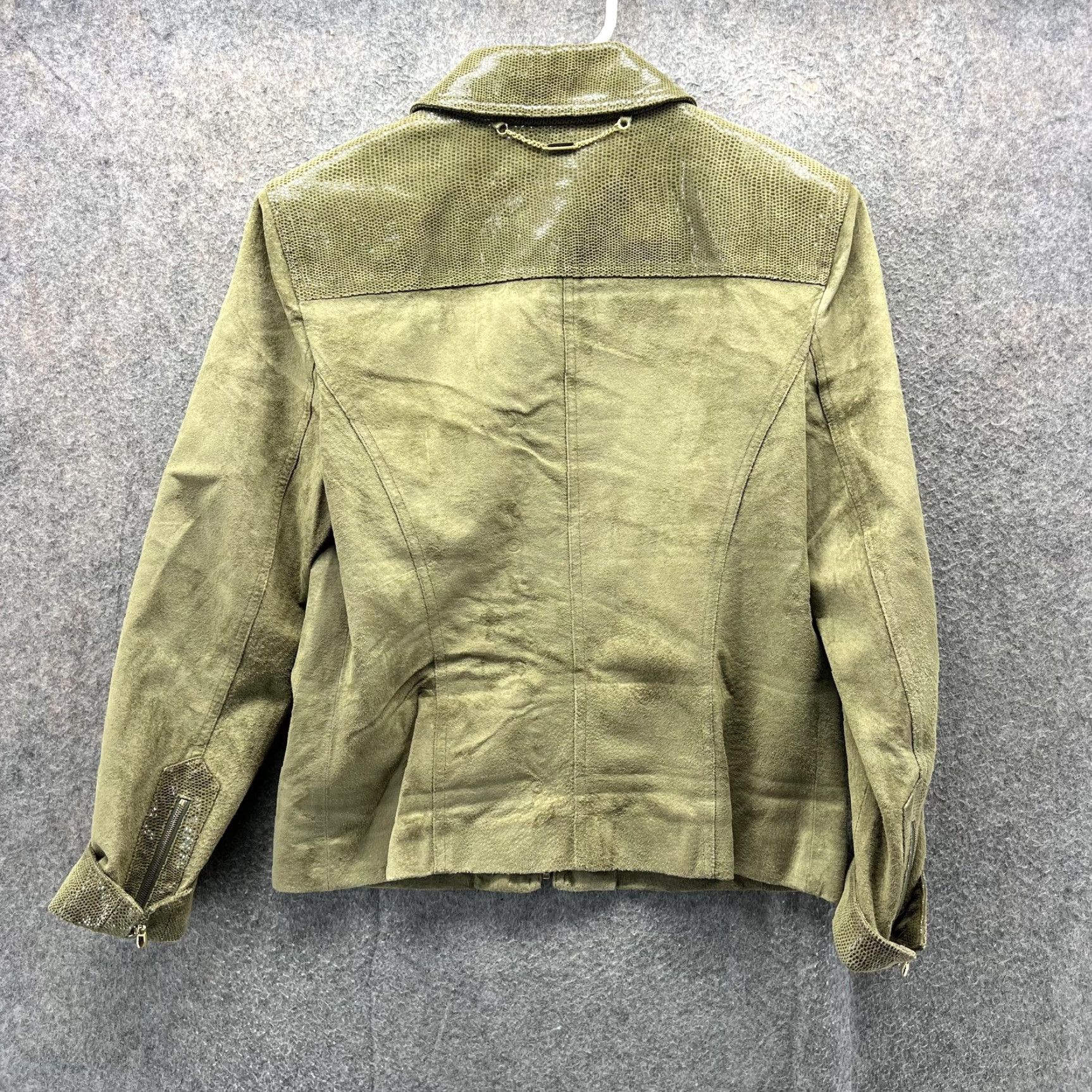 St. John VINTAGE St John Sport Jacket Womens S Green Leather Full Zip Moto Pockets Textured Size S / US 4 / IT 40 - 7 Thumbnail