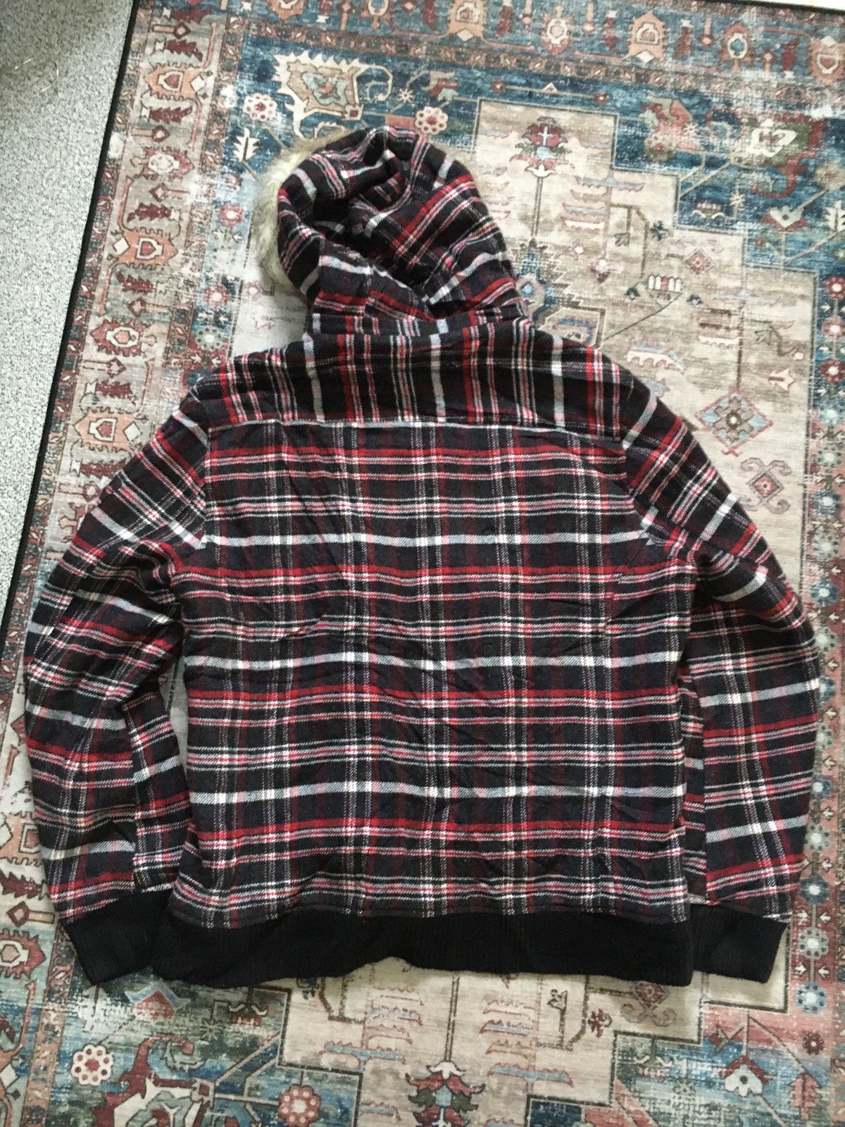 If Six Was Nine × Japanese Brand × Le Grande Bleu (L.G.B.) Cox Plaid Fur Hooded Jacket Size US L / EU 52-54 / 3 - 8 Thumbnail