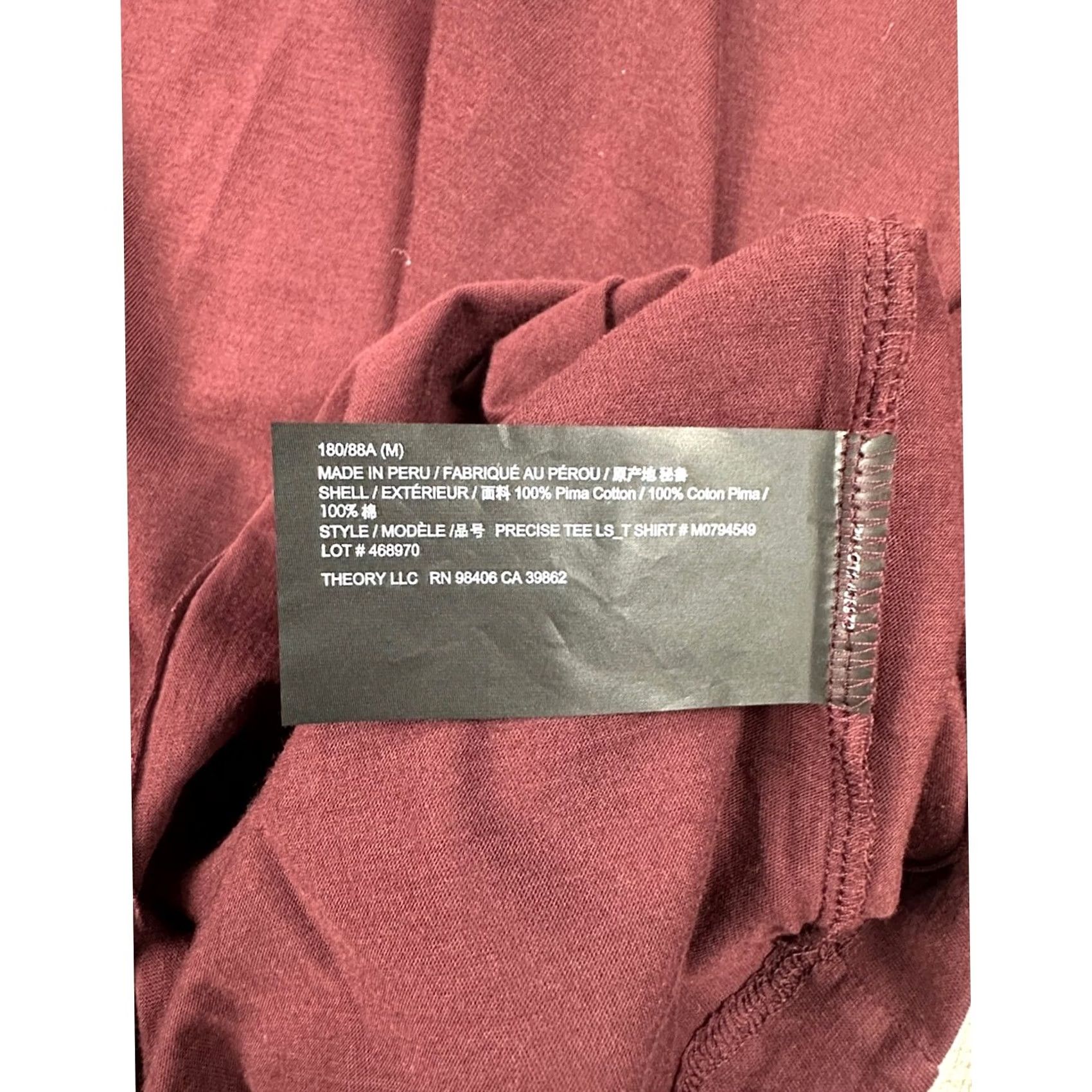 Theory Theory Luxe Cotton Jersey Precise Long Sleeve Tee - Medium Men Red Size US M / EU 48-50 / 2 - 5 Thumbnail