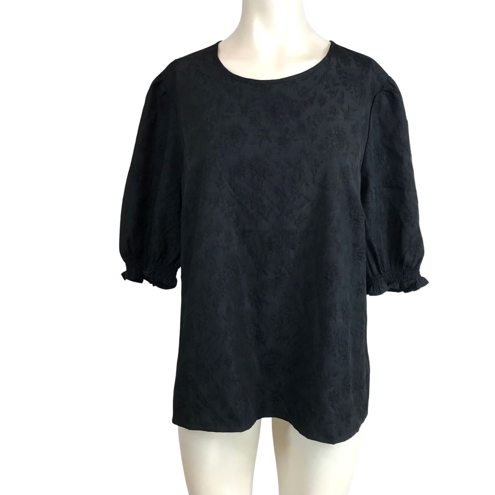 Ted Baker Ted Baker Blouse Floral Jacquard Puff Sleeve Crew Neck Womens XL Black Size XL / US 12-14 / IT 48-50 - 2 Thumbnail