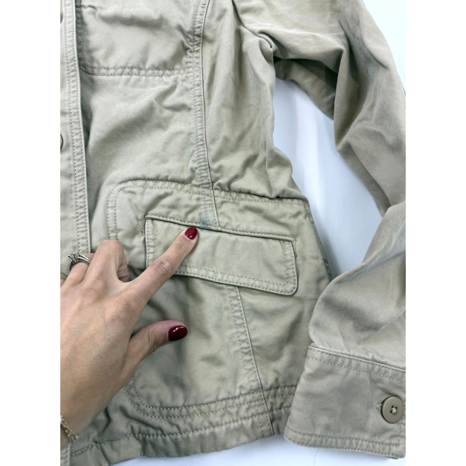 Vintage L.L. Bean Jacket XS Beige Cotton Twill Button Front Utility Pockets Short Womens Size 26" / US 2 / IT 38 - 3 Thumbnail