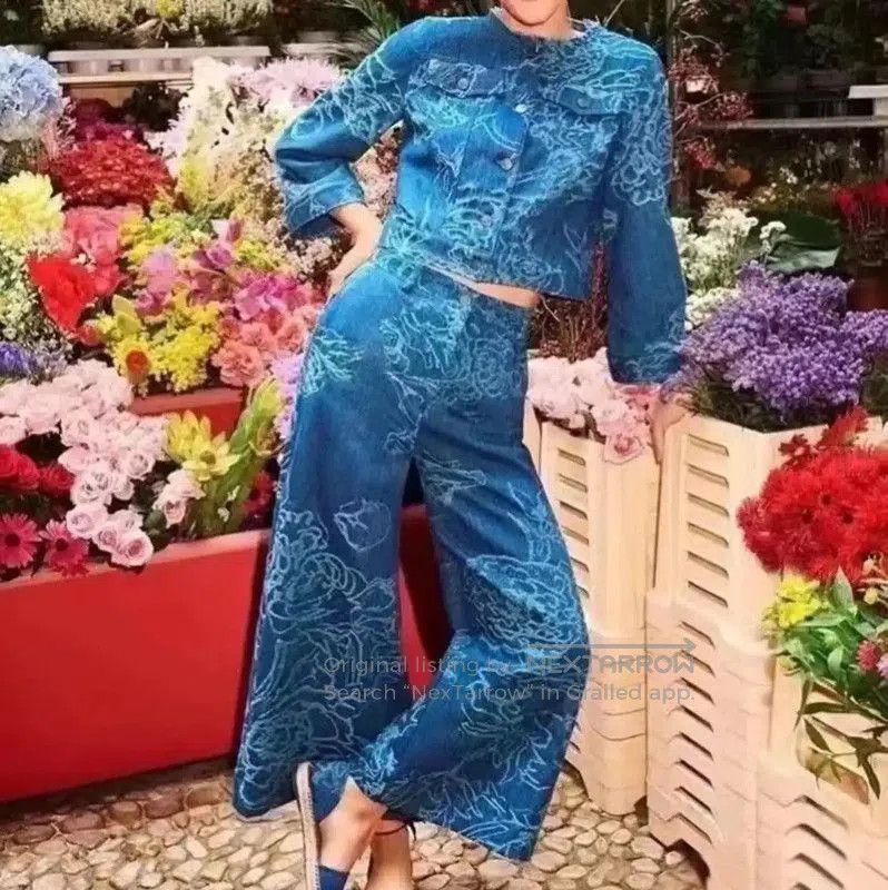 Max Mara MaxMara Blue Floral Wide-Leg Jeans . Size 23" - 6 Thumbnail