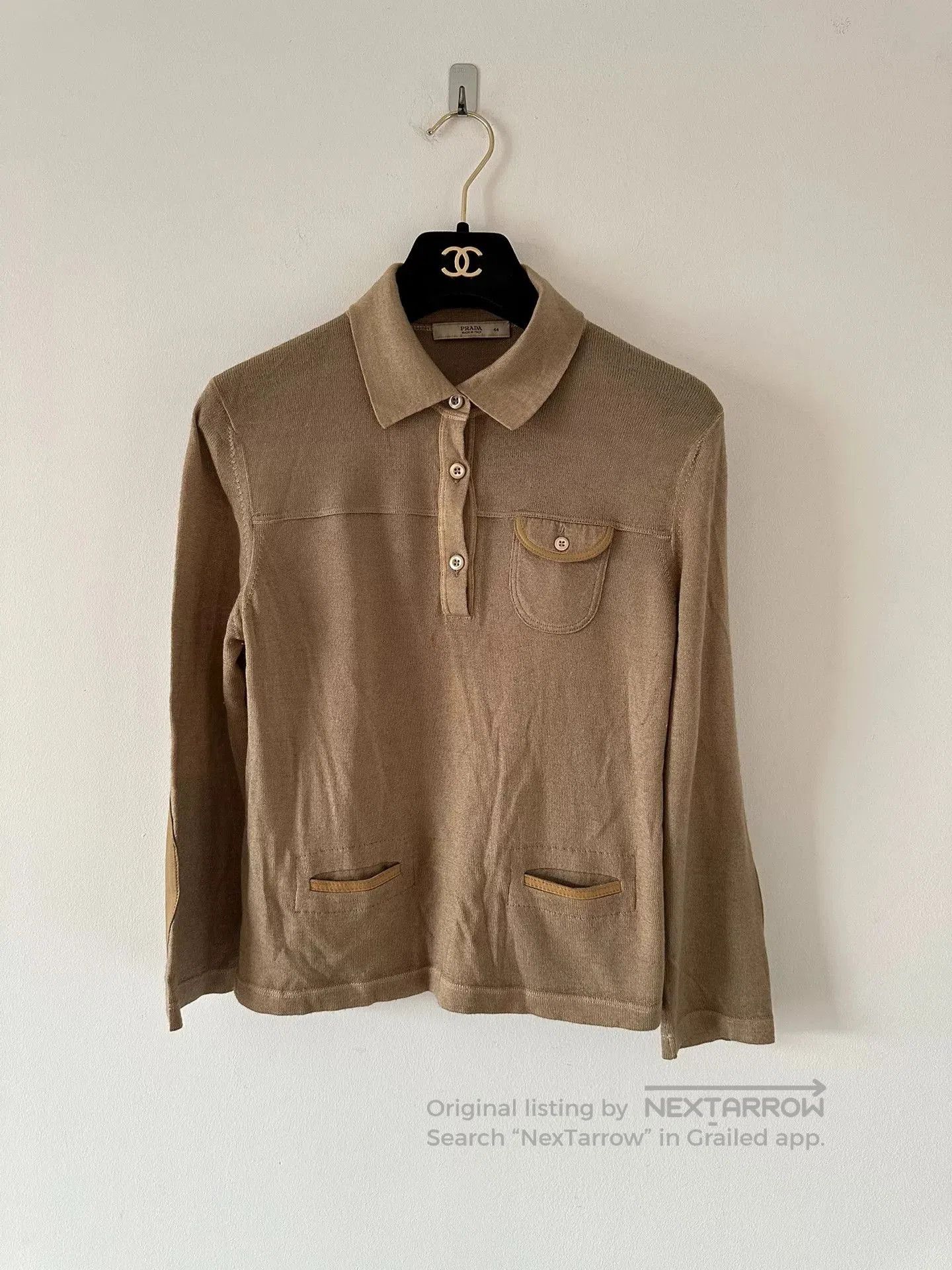 Prada Prada Runway Women's Khaki Knit Polo. Size M / US 6-8 / IT 42-44 - 1 Thumbnail