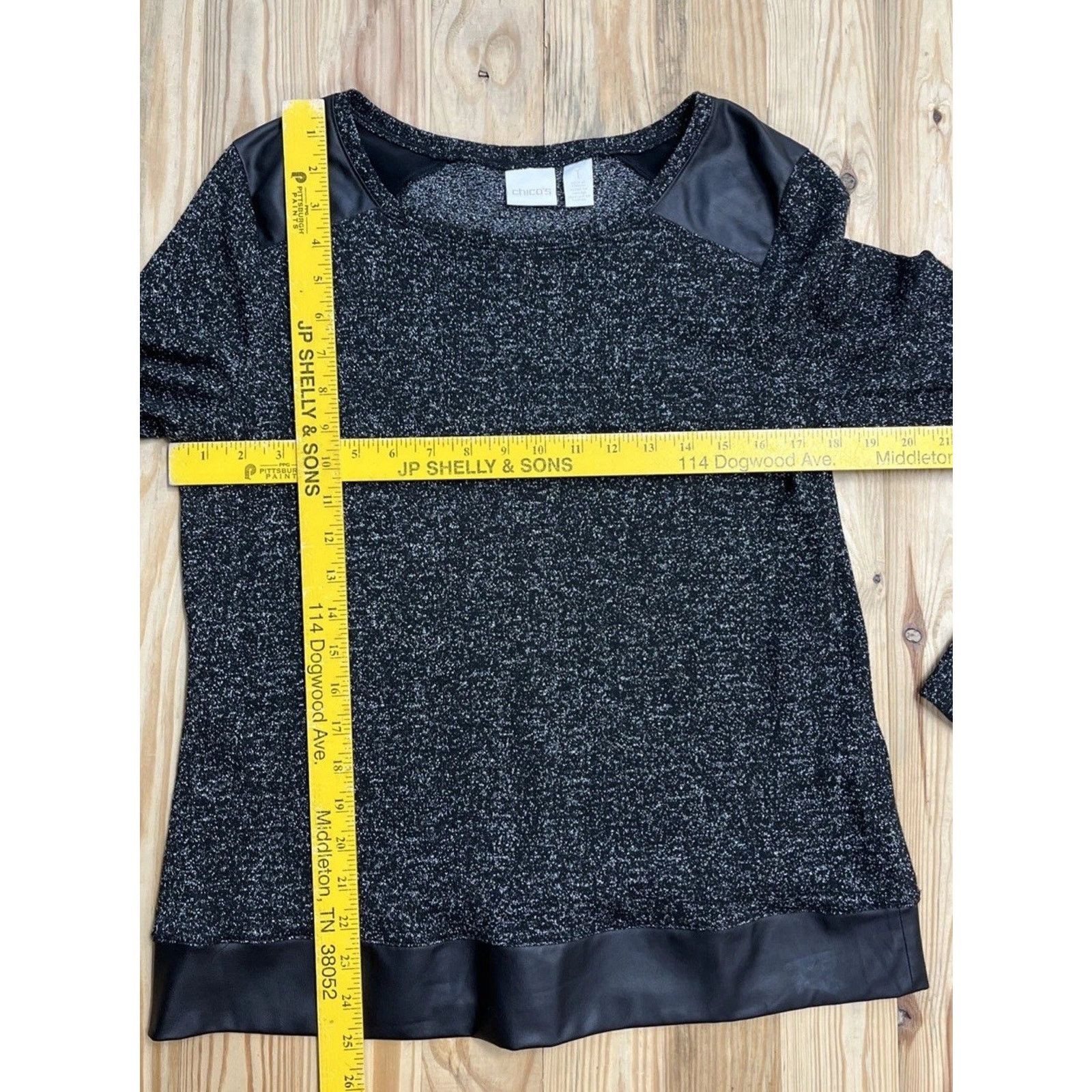 Chicos Chico's Womens Metallic Faux Leather Trim Blouse Size1 Black Size M / US 6-8 / IT 42-44 - 6 Thumbnail