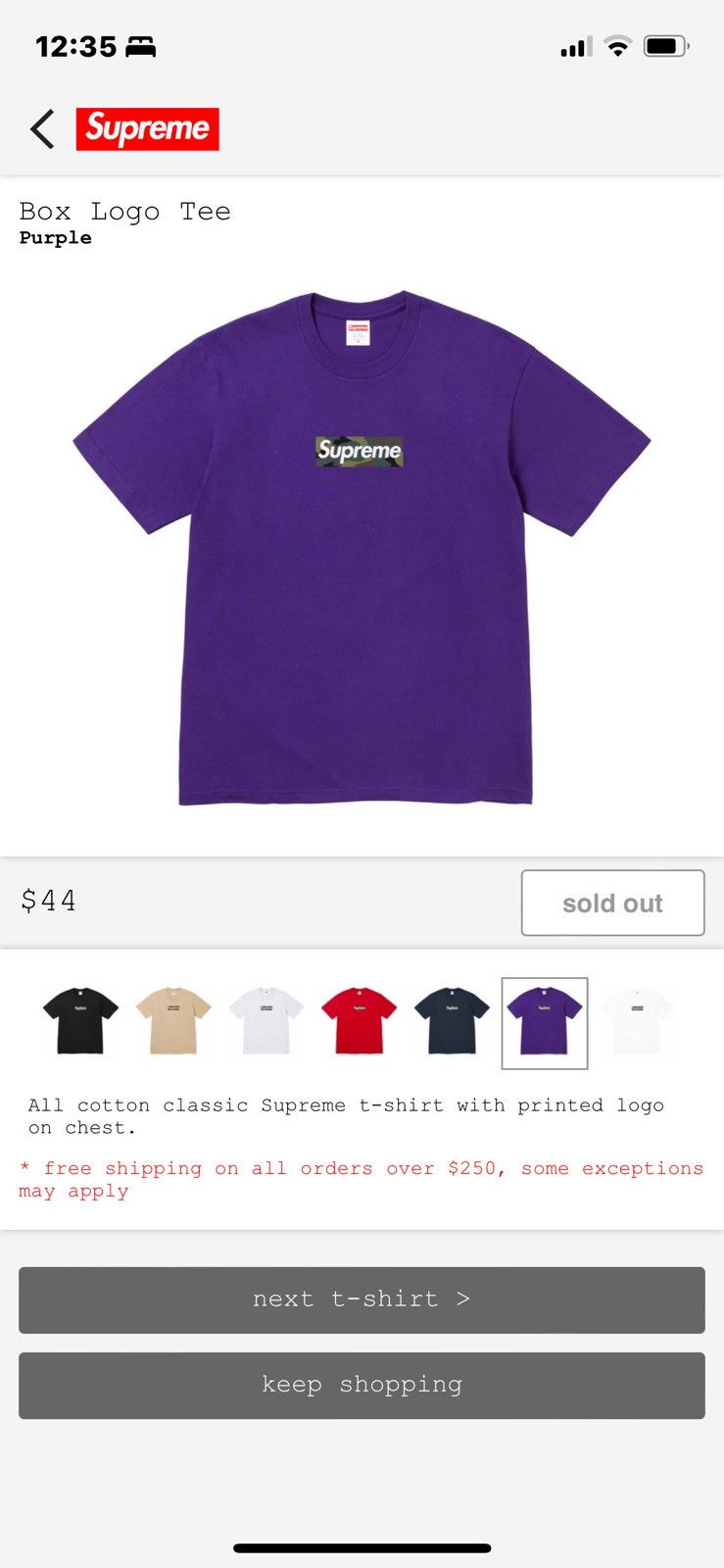 Supreme box 2025 logo tee purple