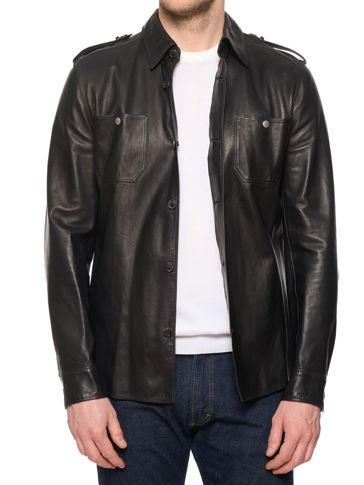 SERAPHIN SERAPHIN France Black Leather Blouson Overshirt Jacket Size US M / EU 48-50 / 2 - 1 Thumbnail