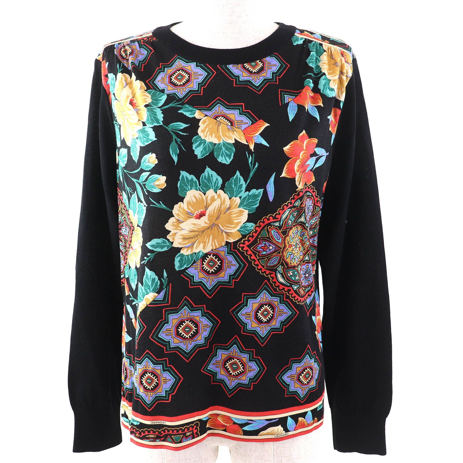 トップス LEONARD silk wool sweater LEONARD Wool-Silk Top Cut-so M Leopard