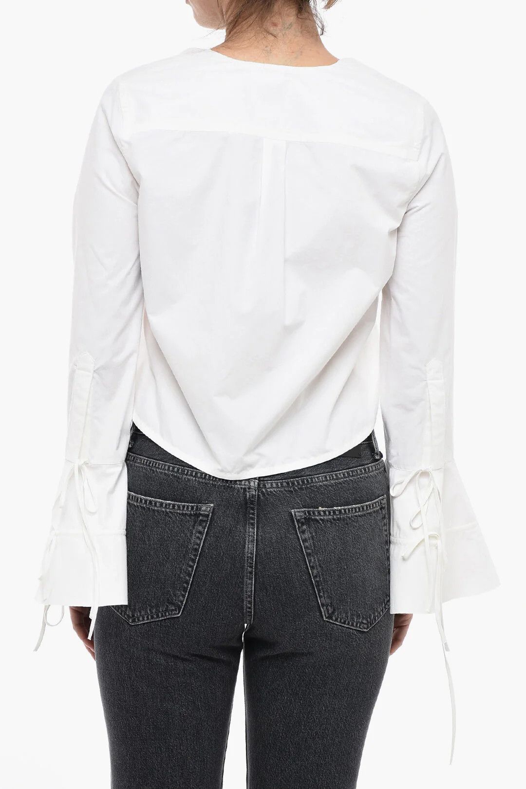 Palm Angels og1mm0326 Asymmetric Crop Blouse in White Size S / US 4 / IT 40 - 2 Thumbnail
