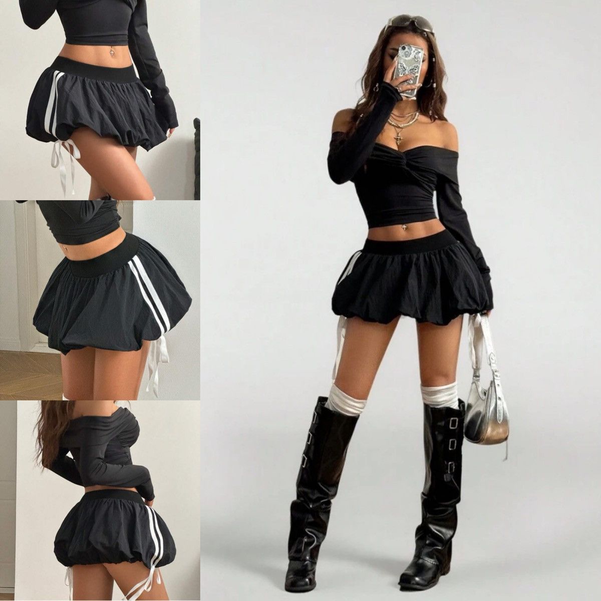 Other Y2K Basic Banded Texture Decoration Mini Bubble Skirts Size 27" / US 4 / IT 40 - 1 Thumbnail