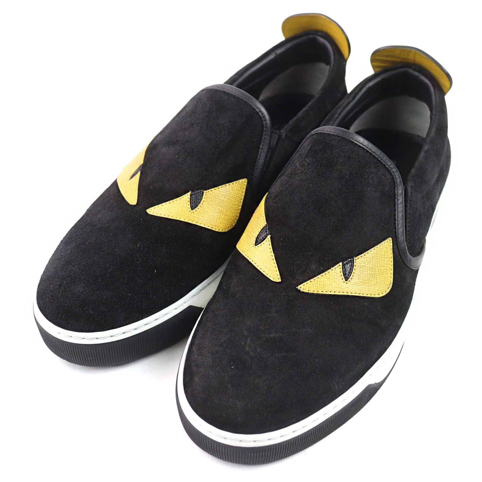 Fendi Fendi Slip-On Spike Studded Suede Leather Sneakers Suede Shoes 7E0904 in Black, Men's