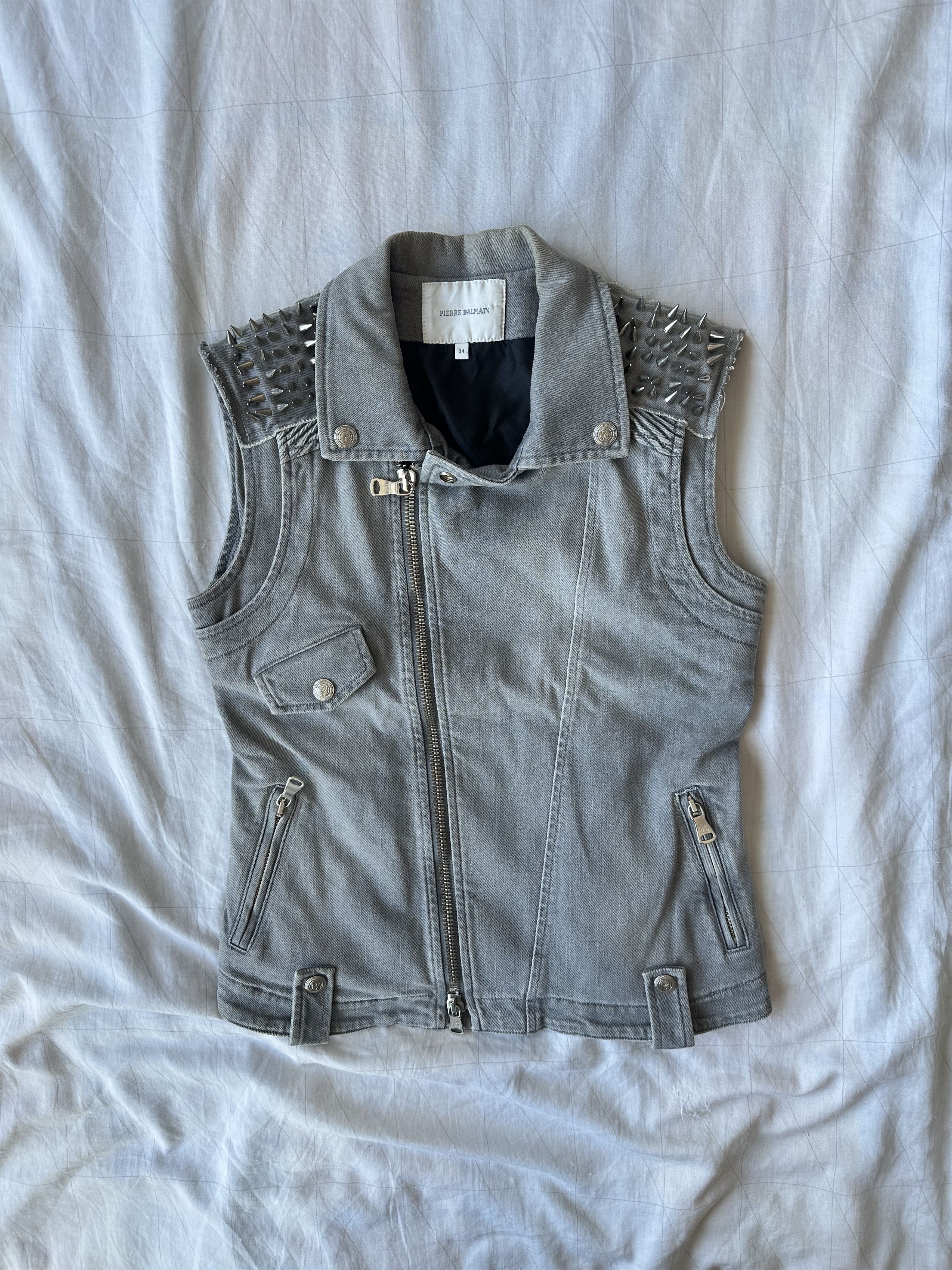 Pierre Balmain Pierre Balmain Spikes Studded Zip Denim Vest Jacket Archive Size XS / US 0-2 / IT 36-38 - 3 Thumbnail
