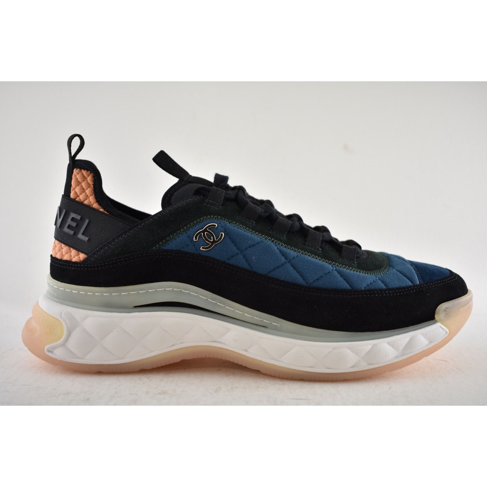Chanel Mens Blue Green White Black CC Logo Low Top Trainer Sneaker Size US 11 / EU 44 - 2 Thumbnail