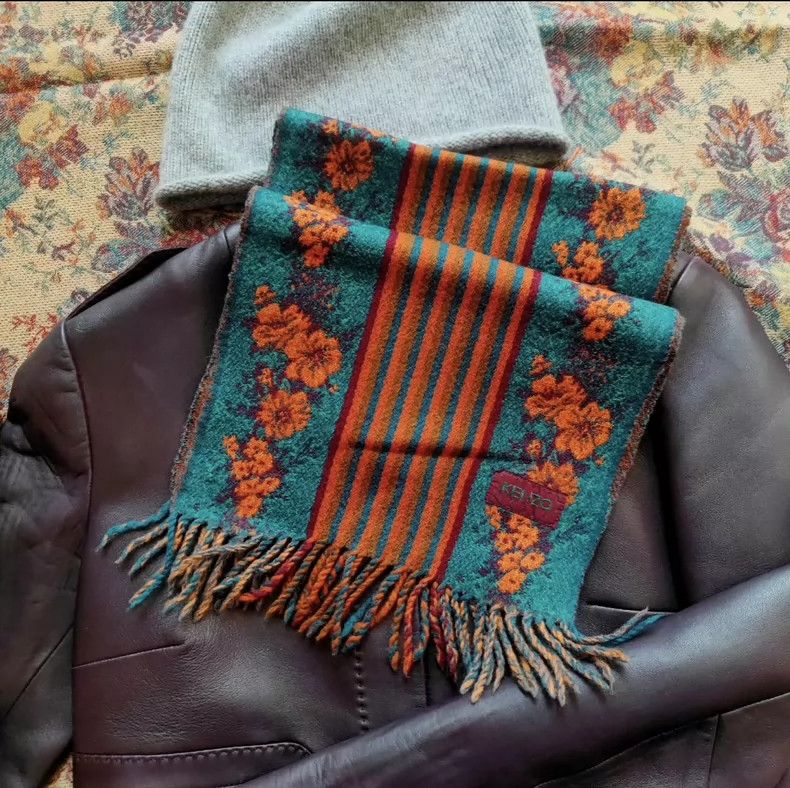 Kenzo KENZO size140*30cm 80s lake blue orange floral scarf Size ONE SIZE - 2 Thumbnail