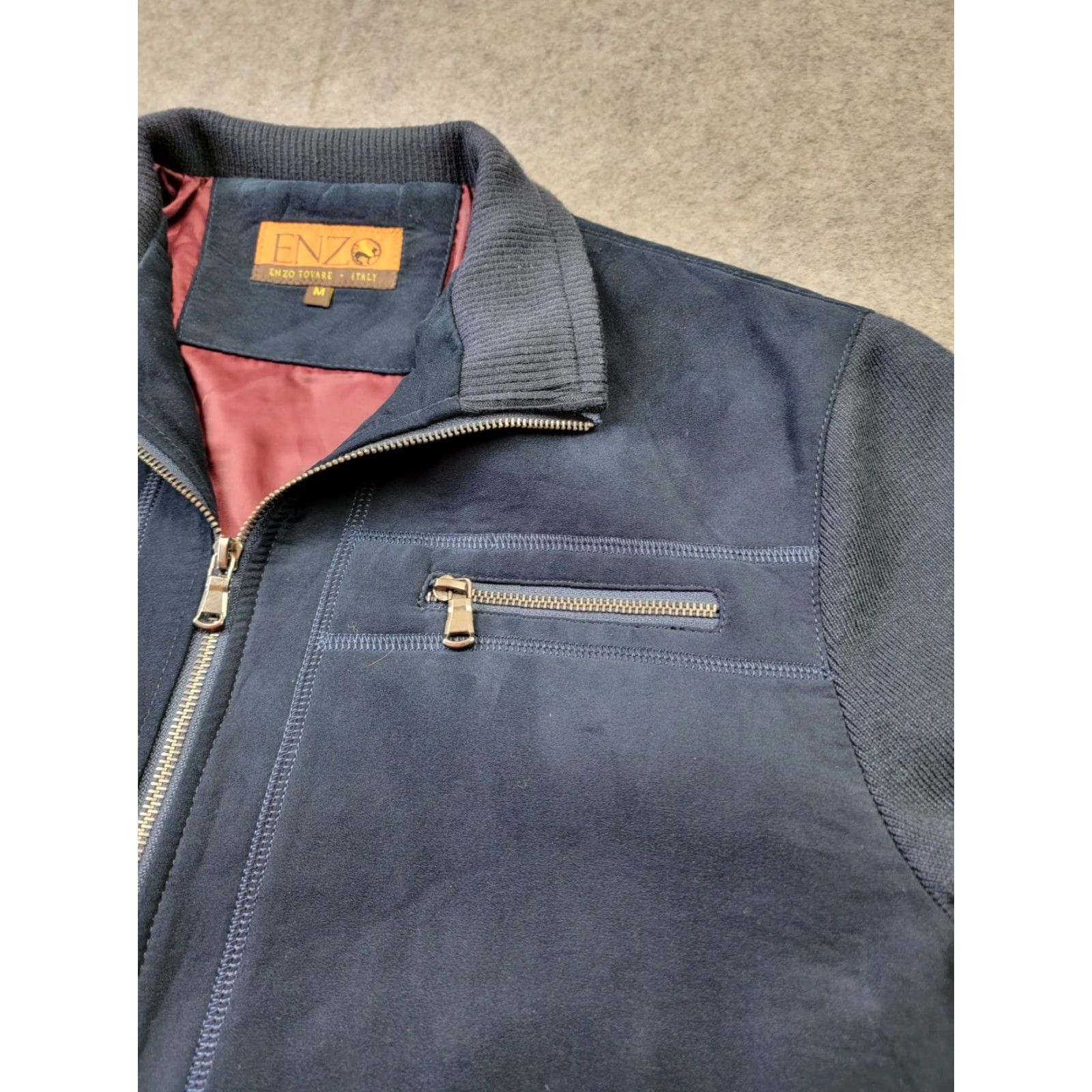 Kenzo Enzo Tovare Jacket Bomber Jacket Mens Medium Blue Faux Suede Elbow Patches Full Zip Pockets Regular Fit Casual Business Size US M / EU 48-50 / 2 - 4 Thumbnail