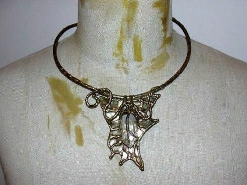 Designer Brass Sculpted Rock Quartz Crystal Necklace Collar Size ONE SIZE - 2 Thumbnail