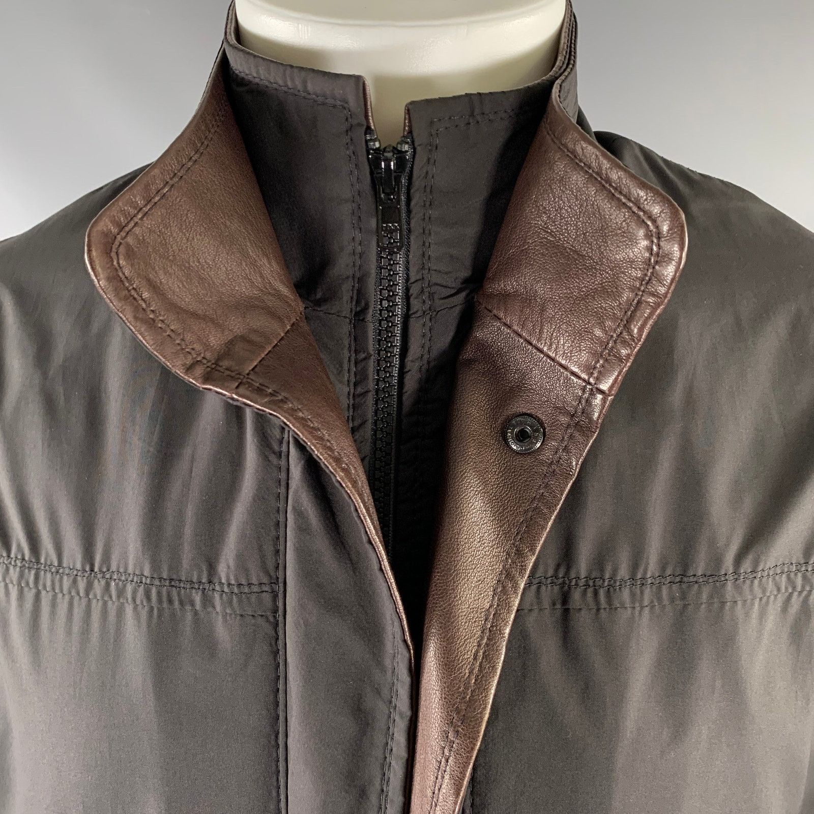 Johnston & Murphy Size S Black Brown Cotton Polyurethane Zip Snaps Jacket Size US S / EU 44-46 / 1 - 2 Thumbnail