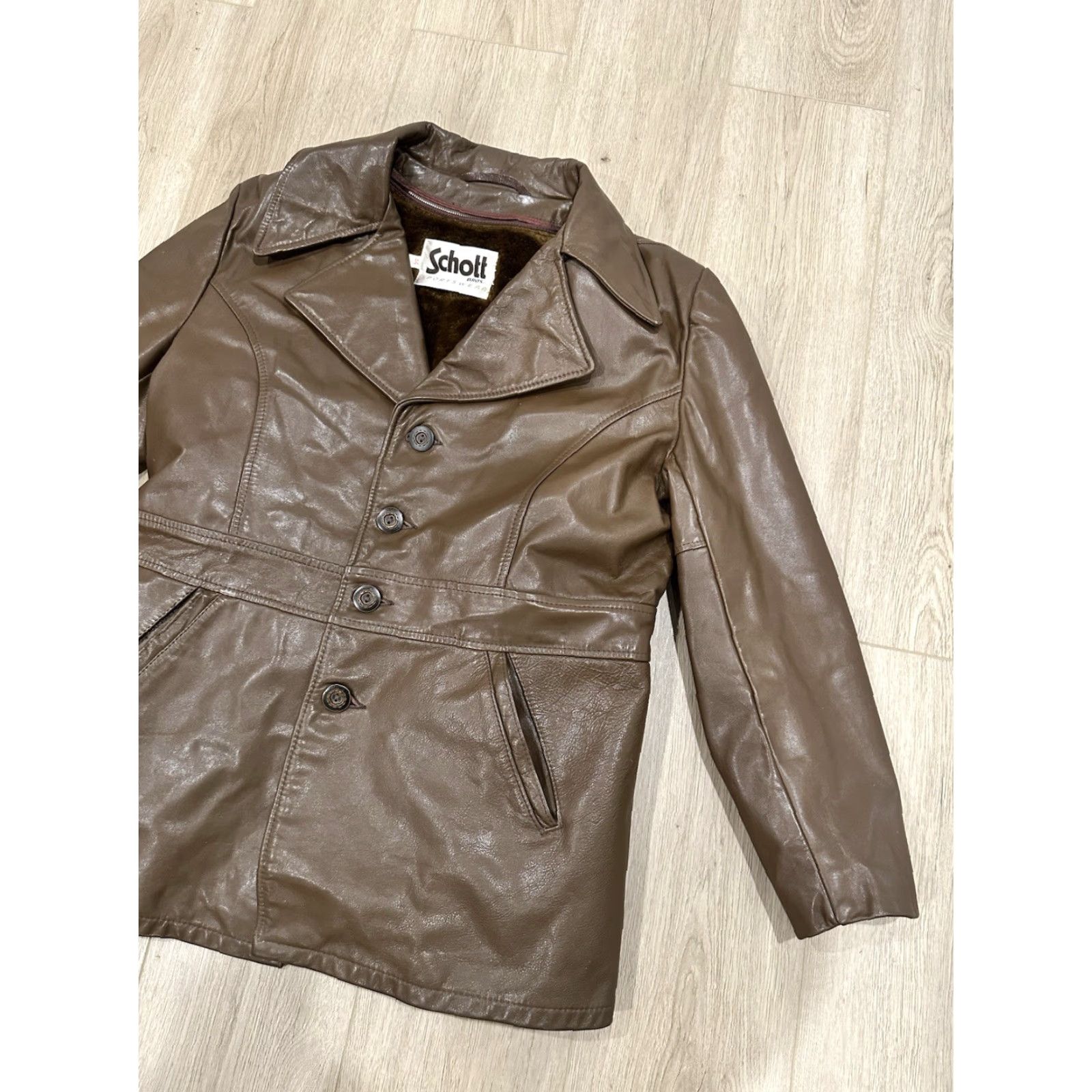 Schott VINTAGE SCHOTT Leather Removable Fur Lined Button Blazer Disco Jacket Coat Mens 44 Size 44R - 2 Thumbnail