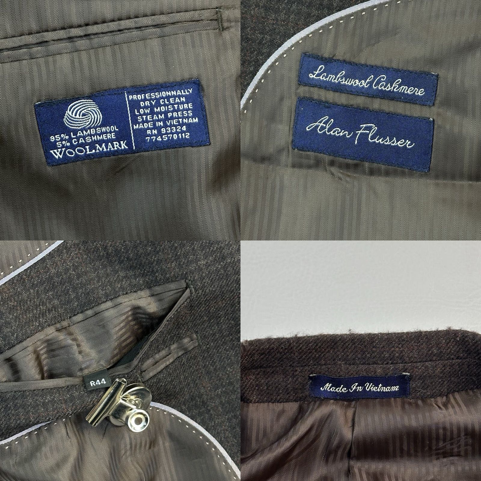 Vintage Alan Flusser Sport Coat Mens 44R Brown Plaid Wool Cashmere Blazer Jacket Casual Size 44R - 8 Thumbnail