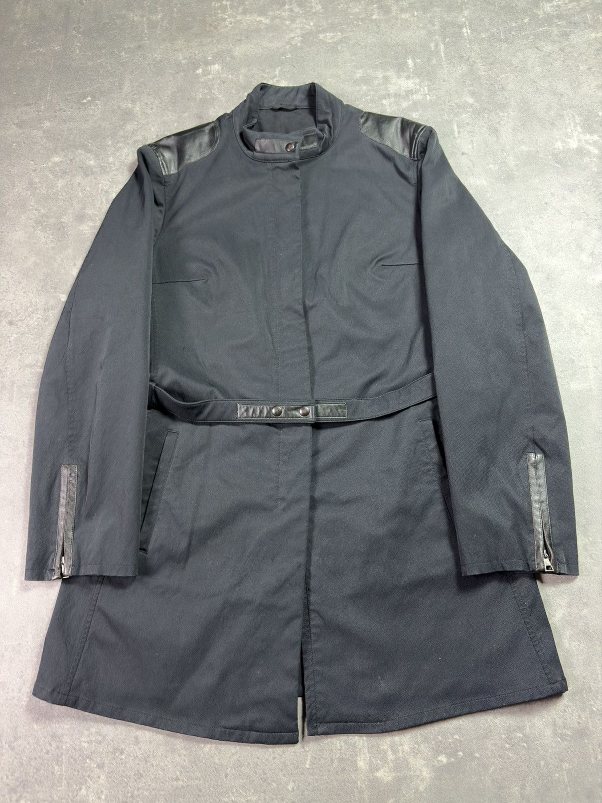 Neil Barrett 90s Neil Barrett Moto Belted Racing Coat 48 50 Leather Patch Size US L / EU 52-54 / 3 - 7 Thumbnail