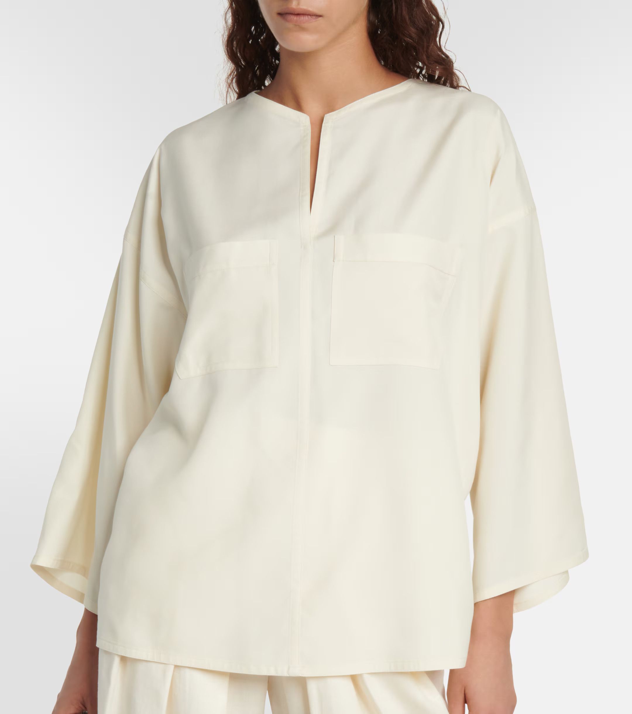 Loro Piana o1srvl11e0824 Mila Popeline Silk Shirt in White Size XL / US 12-14 / IT 48-50 - 5 Thumbnail