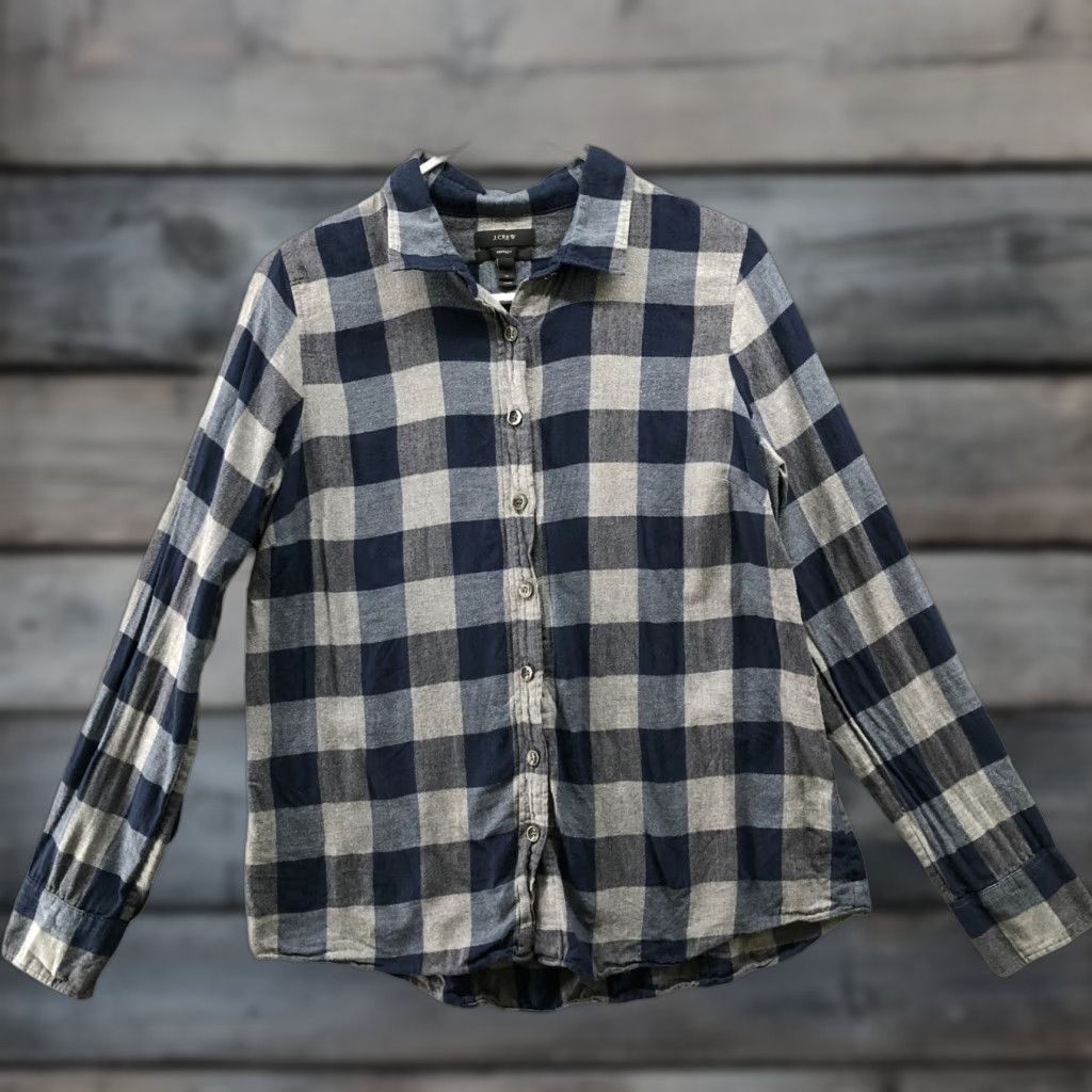 J.Crew J. Crew Shirt Womens 12 Navy Blue Plaid Flannel Stretch Long Sleeve Casual Shirt Size XL / US 12-14 / IT 48-50 - 1 Thumbnail