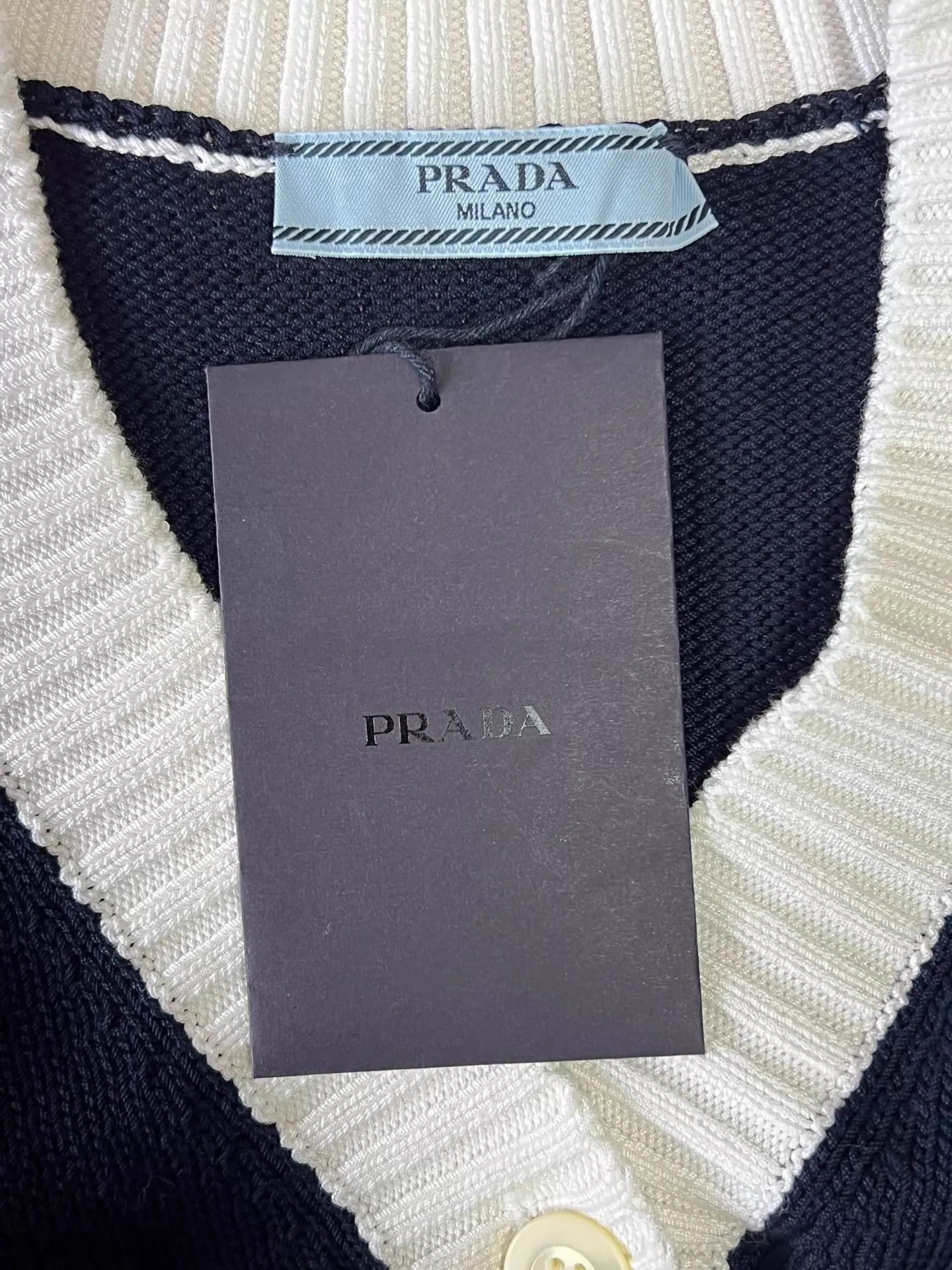 Prada Prada Women's Navy-White Colorblock Knit Cardigan 36 Size XS / US 0-2 / IT 36-38 - 5 Thumbnail