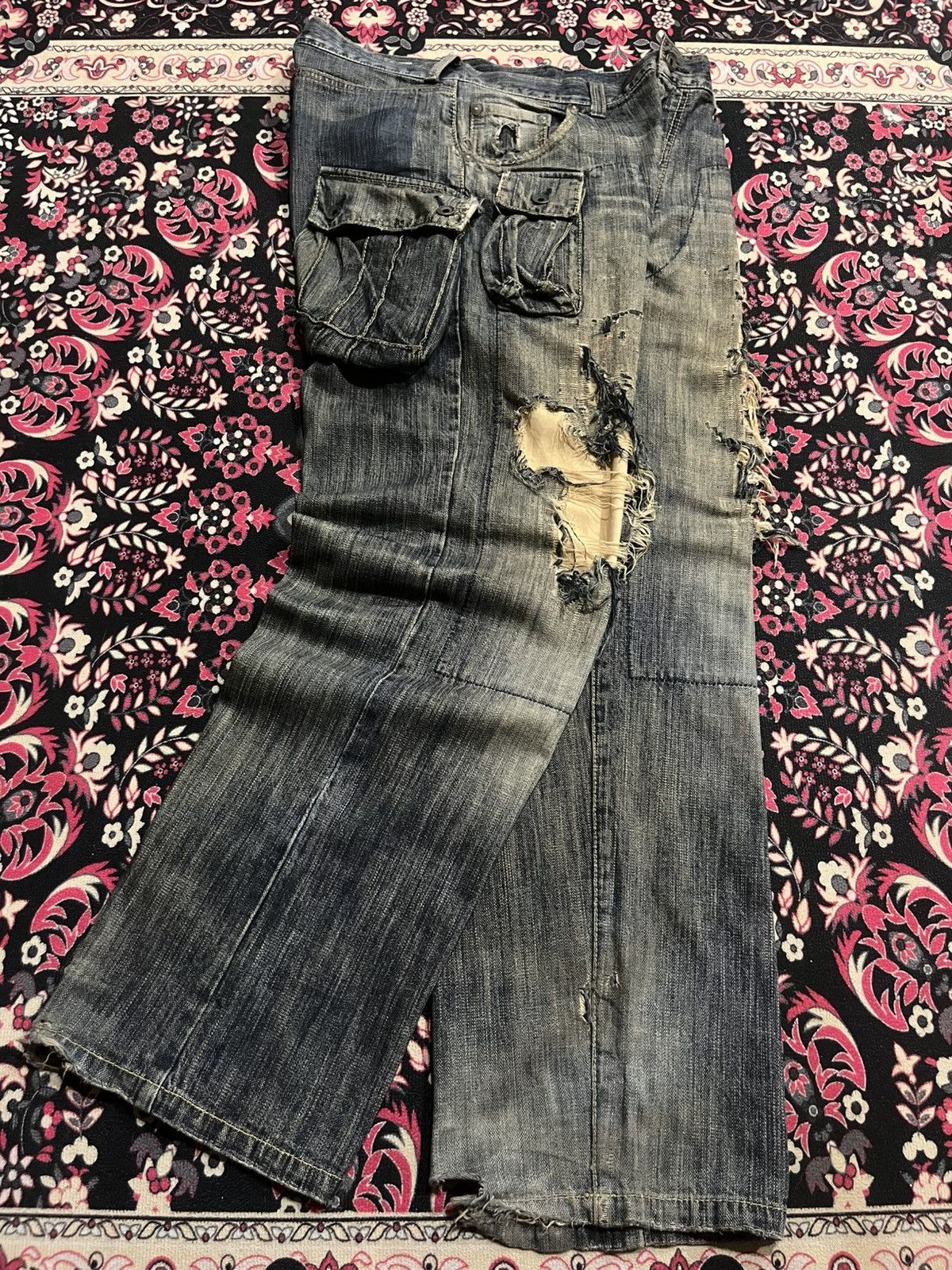 MasterPiece ⚡️Destroy⚡️Masterpiece Tactical Cargo Trashed Double Knee Jean Size US 33 - 3 Thumbnail