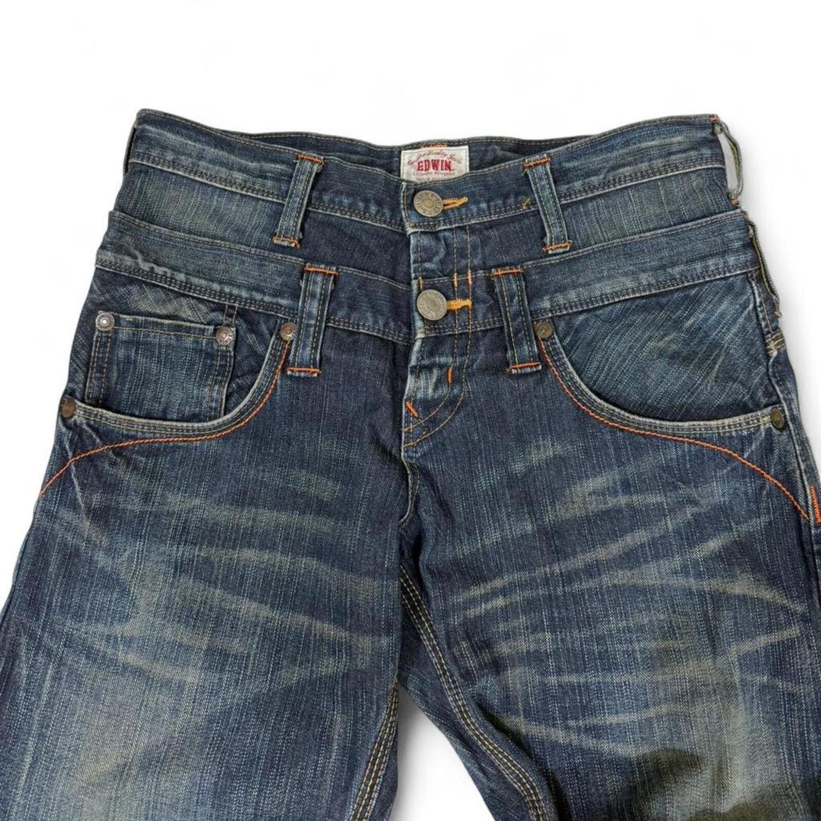 True Religion Vintage y2k style EDWIN Orange stitching design denim jeans Size US 31 - 4 Thumbnail