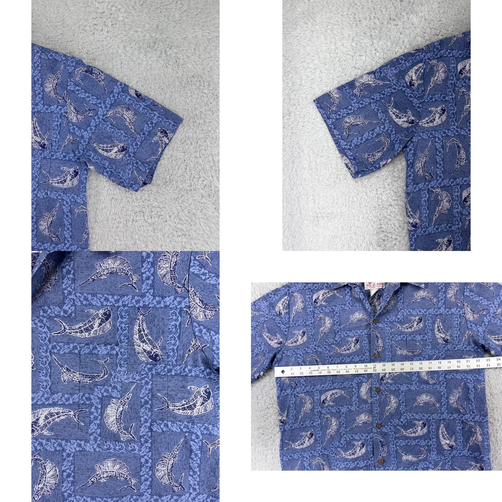 ALOHAS VINTAGE Ho Aloha Shirt Mens Blue Hawaiian Floral Button-Up Large L Size US L / EU 52-54 / 3 - 8 Thumbnail