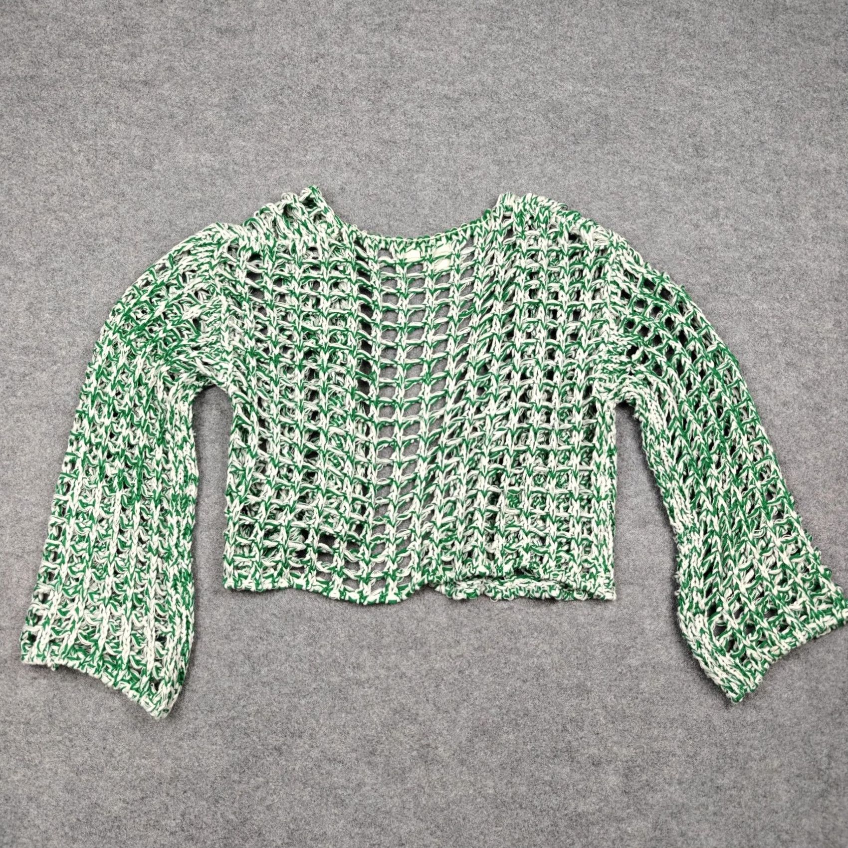 Anthropologie Maeve Anthropologie Cardigan Womens One Size Green Crochet Bell Sleeve Knitting Open-Knit Lightweight Casual Geometric Vintage No Size ONE SIZE - 5 Thumbnail