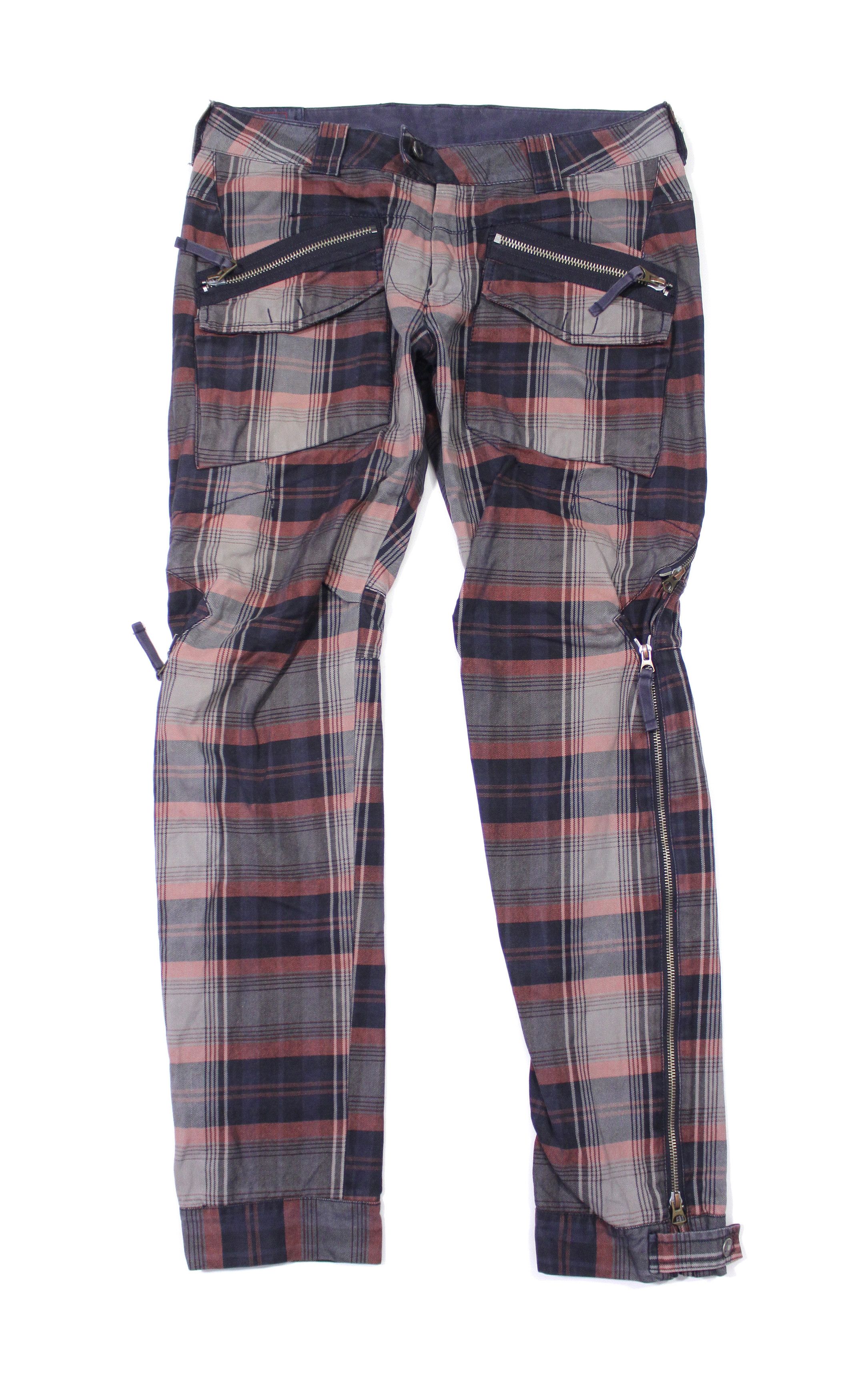 image of Avant Garde x Marithe Francois Girbaud 00S Plaid Cargo Biker Zippers Pants Vintage, Men's (Size 33)