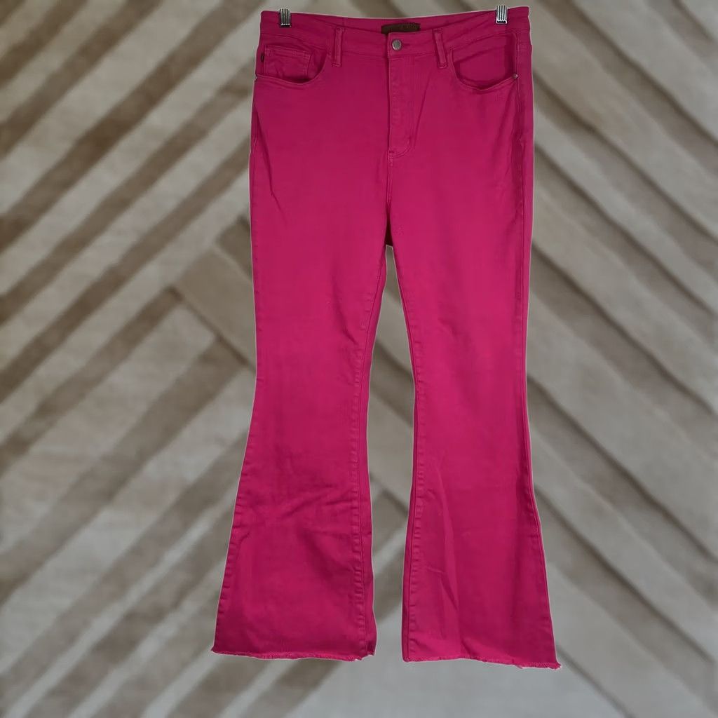 Vintage VINTAGE Judy Blue Jeans 15 32 High Rise Flare Denim Pink 70s Retro Boho Barbiecore Womens Jeans Size 36" / US 14 / IT 50 - 1 Thumbnail