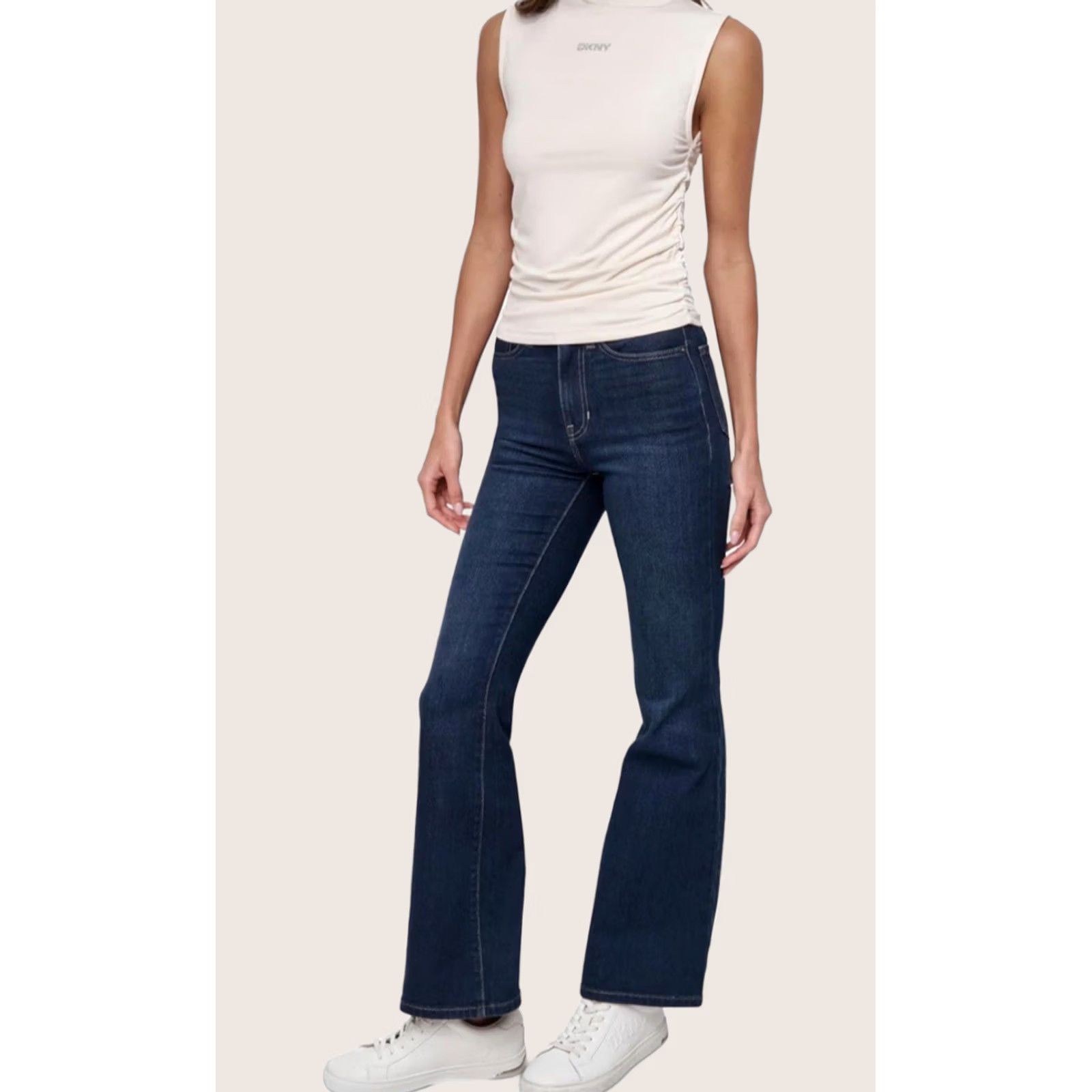 DKNY DKNY Top - Women's Ruched Versatile Everyday Top - Eggnog Silver - XS Size XS / US 0-2 / IT 36-38 - 1 Thumbnail