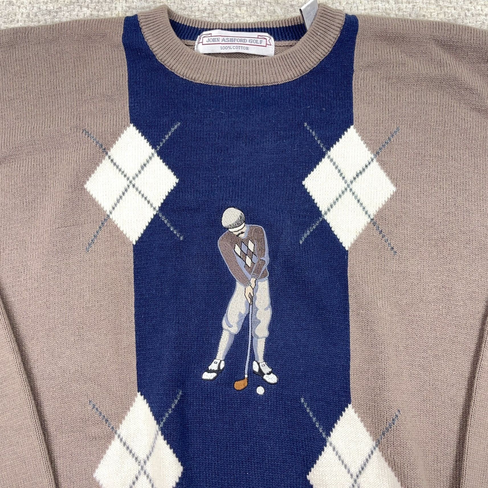Vintage VINTAGE John Ashford Golf Sweater Men XL Brown Heavy Knit 90s Embroidered Pullover Size US XL / EU 56 / 4 - 2 Thumbnail